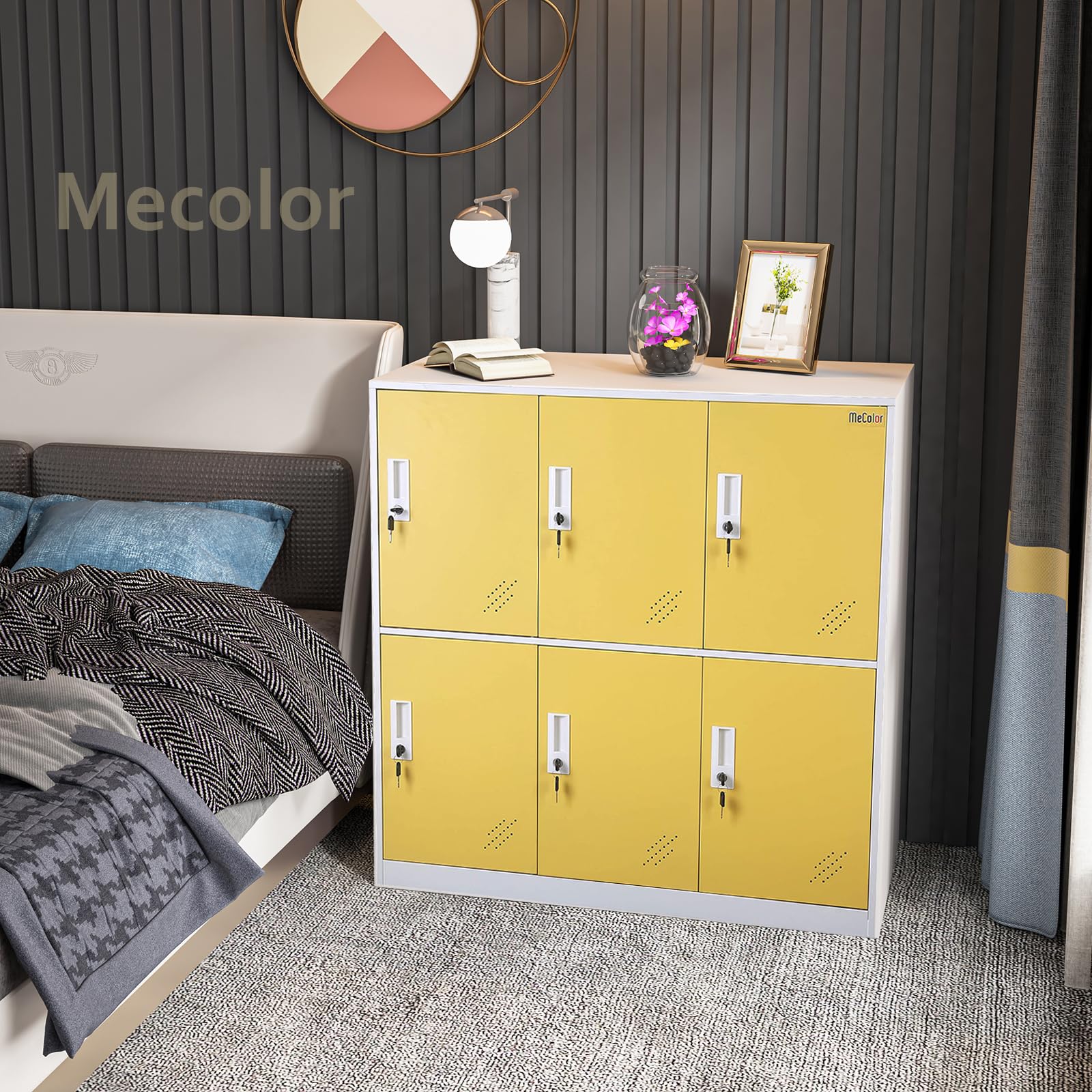 MECOLOR 6 Portes en métal casiers verrouillables casiers employés pour l'école, la Maison et Le Bureau (6d - Yellow)