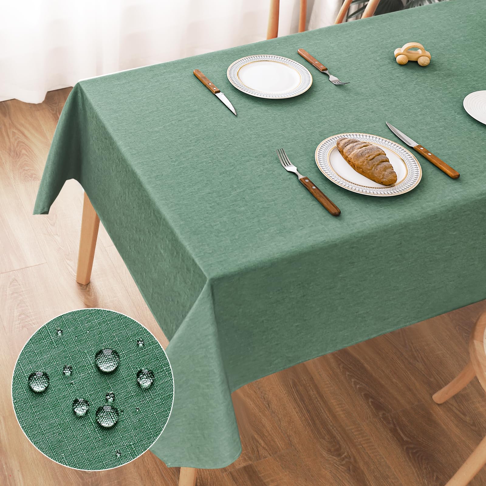 AooHome Tischdecke Abwaschbar Grün, 140x240cm Tischdecken Leinen-Optik Tischtuch aus Polyester Wasserabweisend mit Lotuseffekt, Dauerhaft Kratzfest für Wohnzimmer, Esszimmer, Balkon, Garten