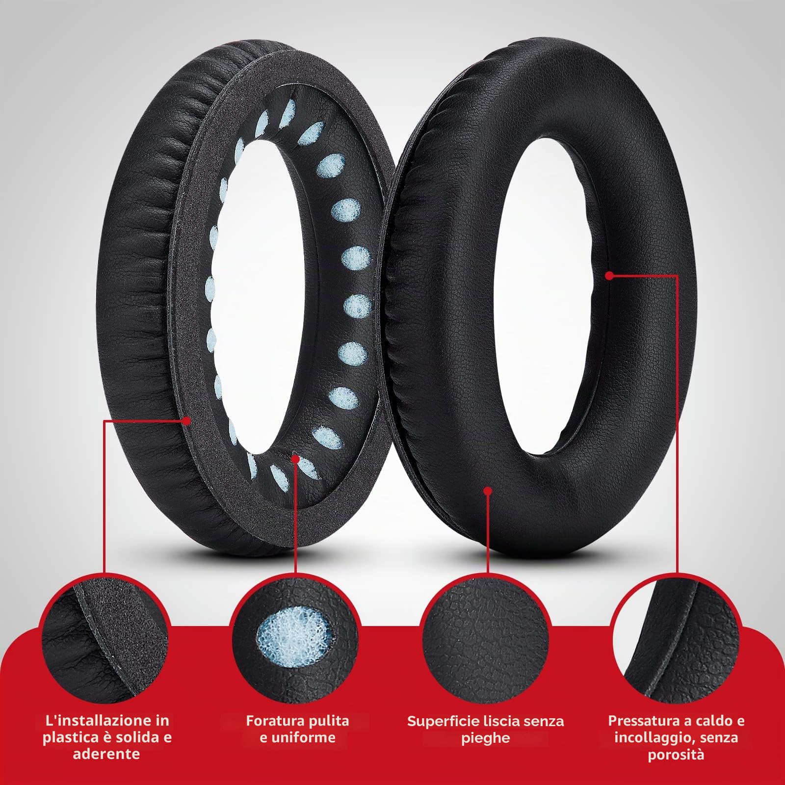 Krone Kalpasmos -Cuscinetti auricolari per cuffie Bose, compatibili con Bose QuietComfort 35 II / QC35 / QC25 / QC2 / QC15 / Ae2 / Ae2i / Ae2w / SoundTrue e SoundLink (Over-Ear) Blu/Nero