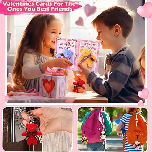 Miniatura 4 de AMENON Paquete de 28 juguetes de peluche para el día de San Valentín, mini animales de peluche, llaveros colgantes para tarjetas del día de San
