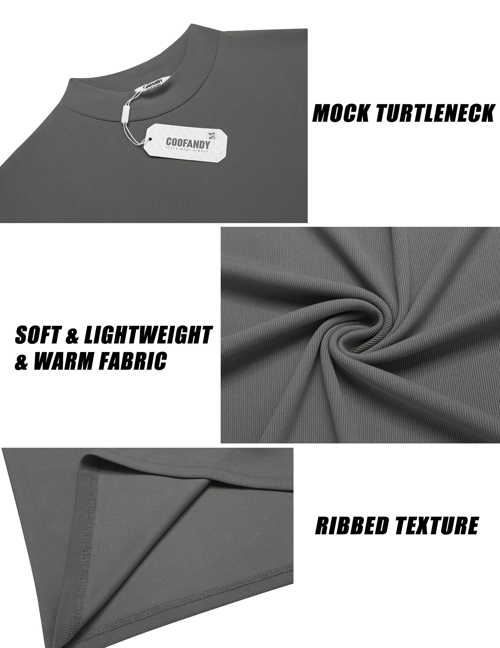 COOFANDY Camicia da uomo a collo alto a maniche lunghe slim fit basic t-shirt leggera a costine maglione pullover