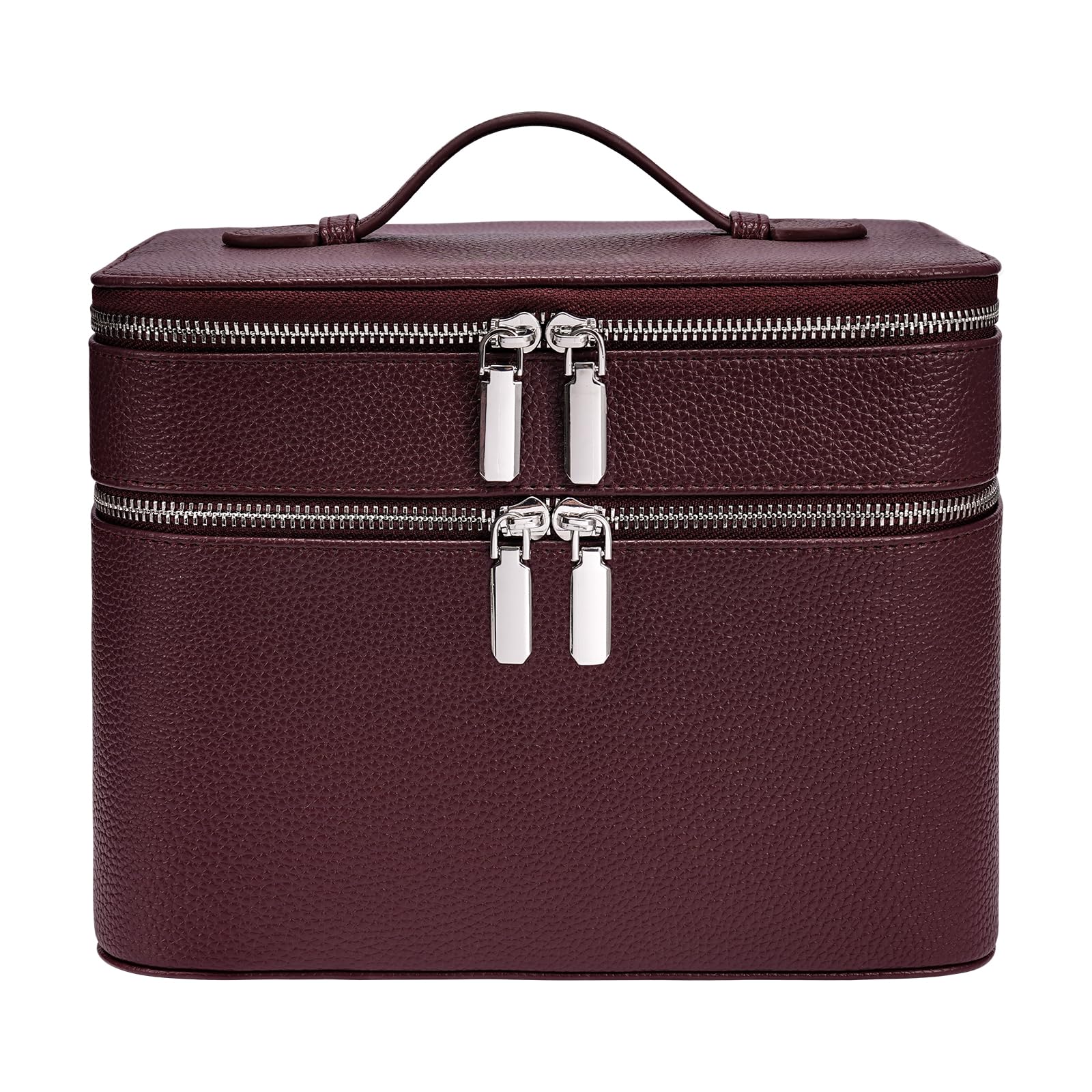 Make-up-Koffer, großes Fassungsvermögen, wasserdicht, doppellagig, Kosmetiktasche mit herausnehmbarer Trennwand, Doppelfach, Pinsel-Organizer, multifunktionaler Reise-Organizer, Burgunderrot