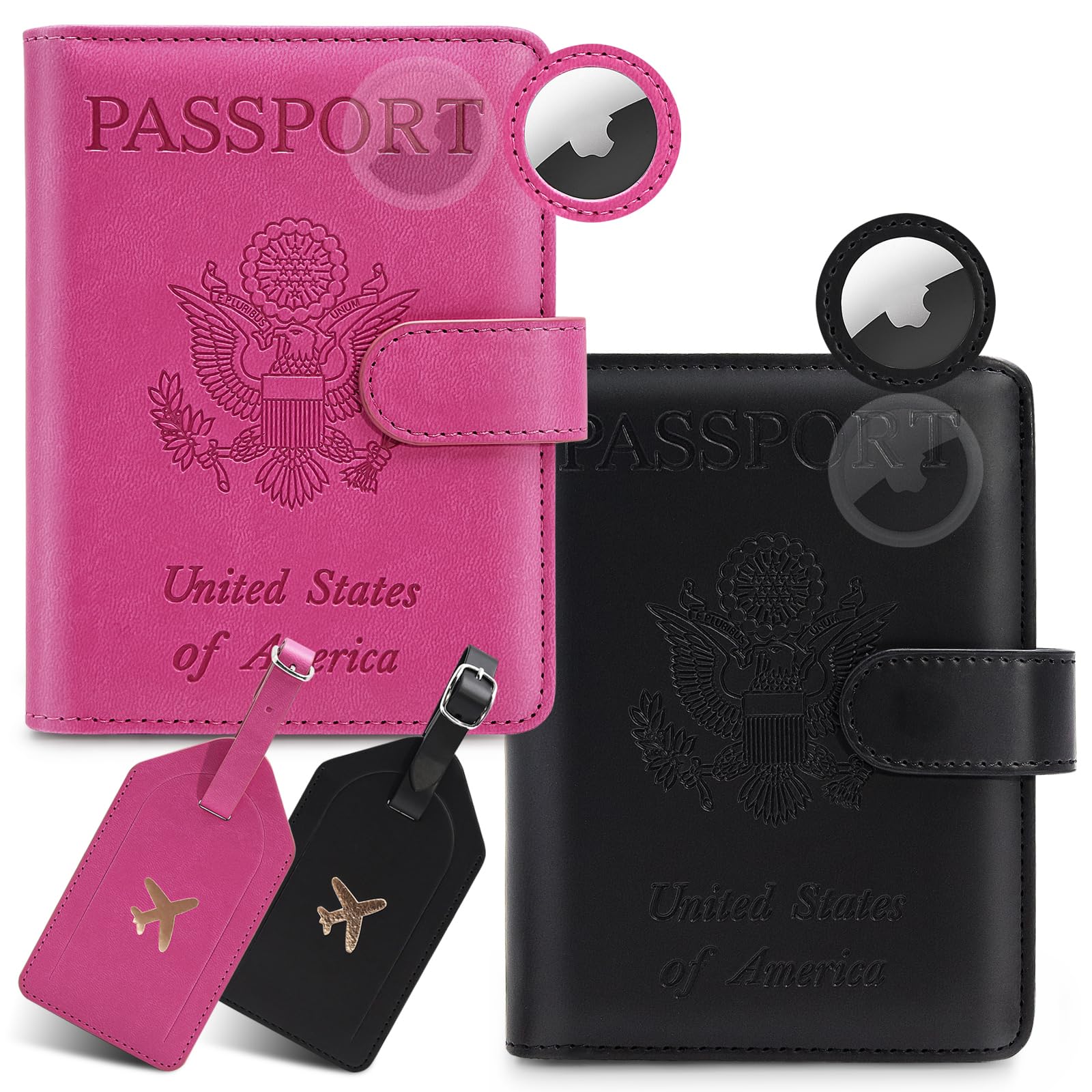 Passport Holder For Travel with Slot for AirTag/Luggage Tag Cover – RFID Blocking Travel Passport Wallet for Women/Men/Family| Leather Passport Case with Extra Money Pocket, 668#Pink&Black-image-47