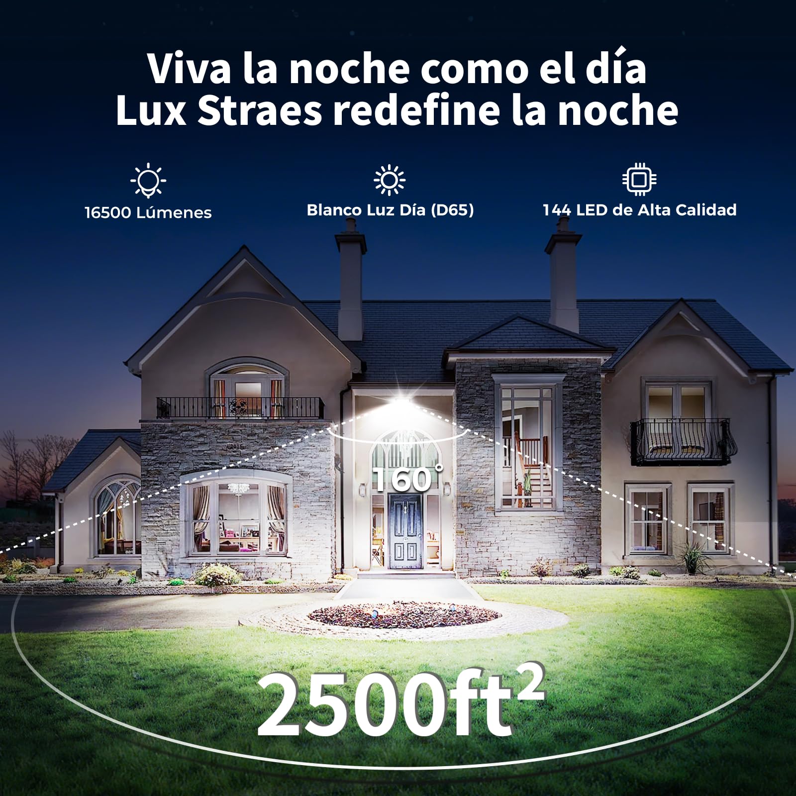 Foco LED Exterior 150W, 16500LM Ultra Brillante, Foco Exterior Blanco Día 6500K IP66 Impermeable con Enchufe para Estadio, Almacén, Taller, Aparcamiento, 2 Piezas
