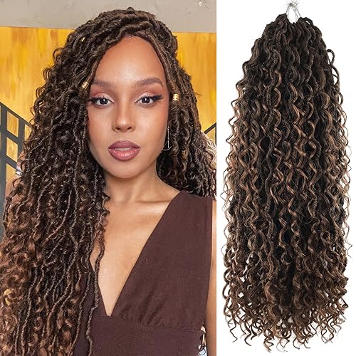 Goddess Locs - Cabello de ganchillo de 18 pulgadas con rizos de río y extremos rizados, 6 paquetes de cabello bohemio T30 marrón claro bohemio para