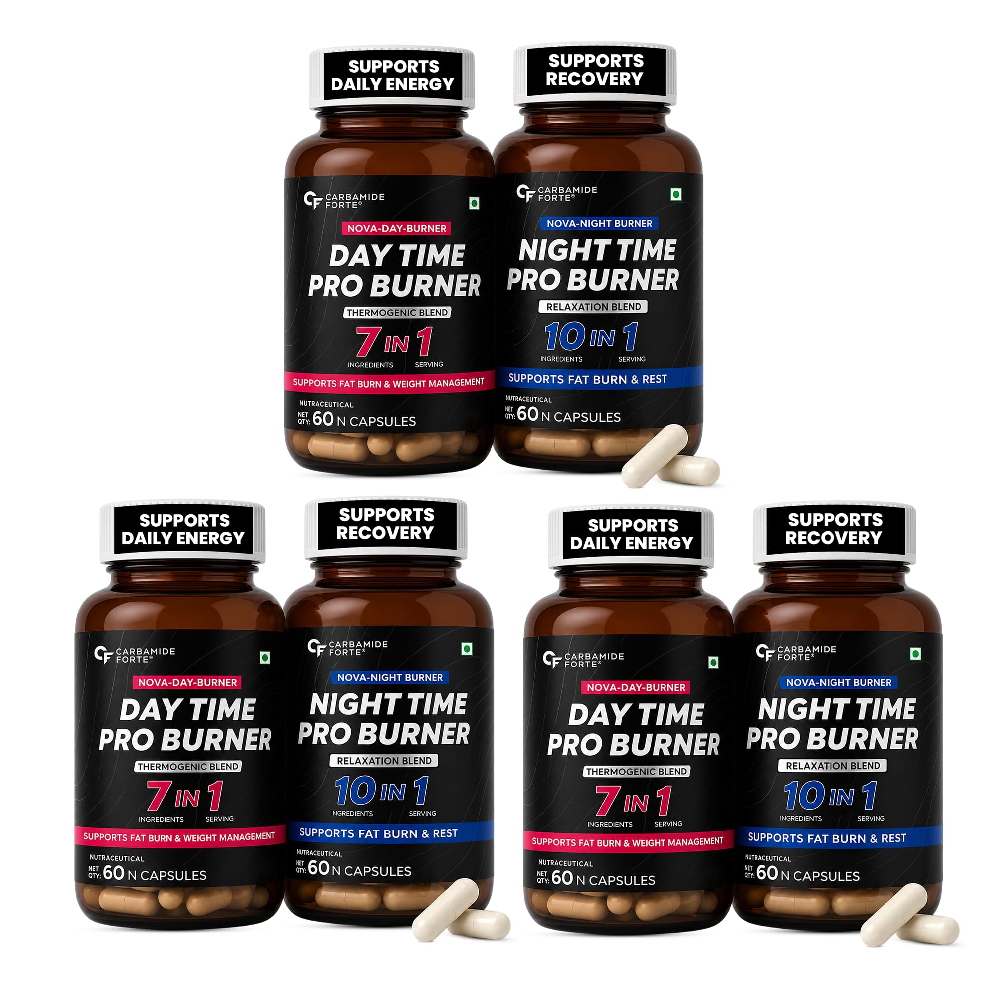Carbamide Forte Night & Day Fat Burner for Men & Women | 24-Hour Metabolic Support & Weight Loss Support - 60 Capsules Each (Pack of 3)-image-38