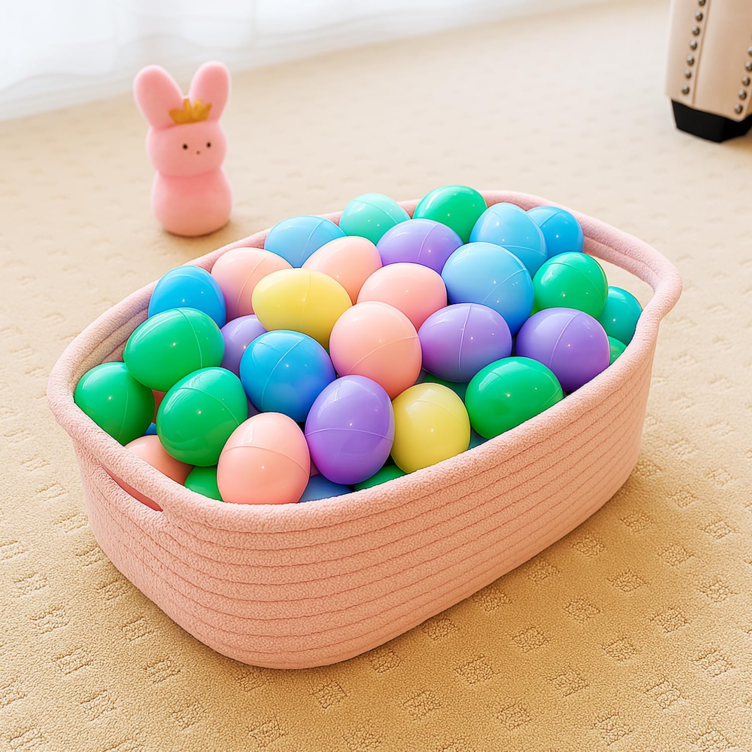 Cesta de regalo tejida rosa – Cestas organizadoras de cuerda de algodón de 15 x 10 x 5 pulgadas para artículos de bebé o juguetes para gatos y perros – Lindo contenedor de almacenamiento 3