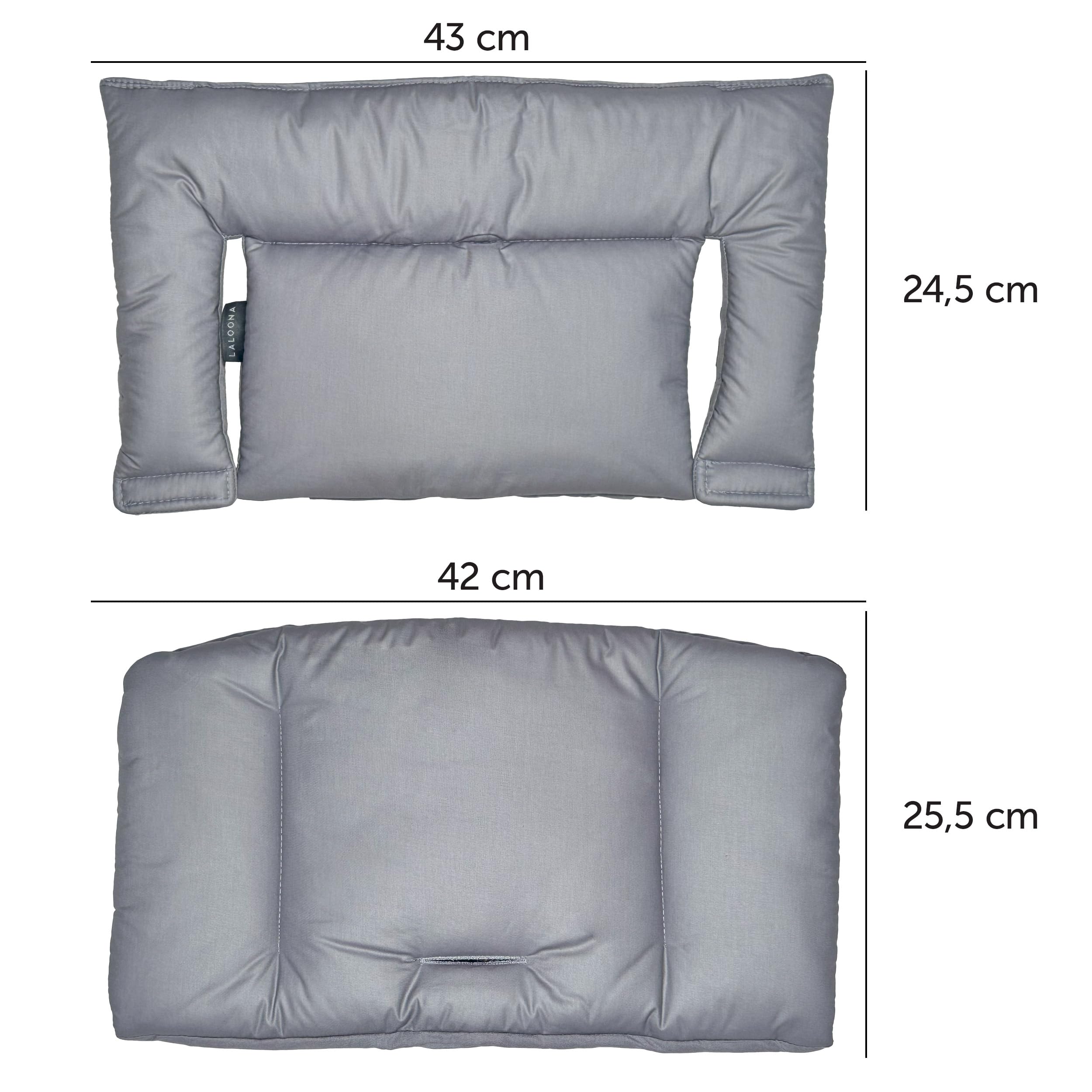 LaLoona Cuscino Seduta per Seggiolone Stokke Tripp Trapp - Cuscino Per Stokke Seggiolone Pappa 2 Pezzi, OEKO-TEX Standard 100, Lavabile in Lavatrice - (Grigio, Rivestito)