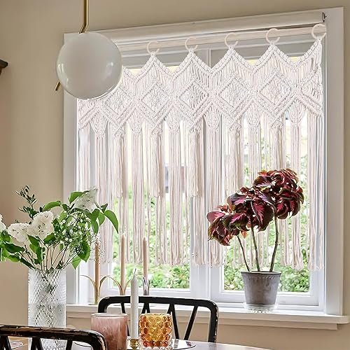 Miniatura 10 de Osunnus Cortina de macramé para colgar en la pared, cenefa de macramé para ventana y puerta, 40 x 30 pulgadas, decoración de pared de macramé