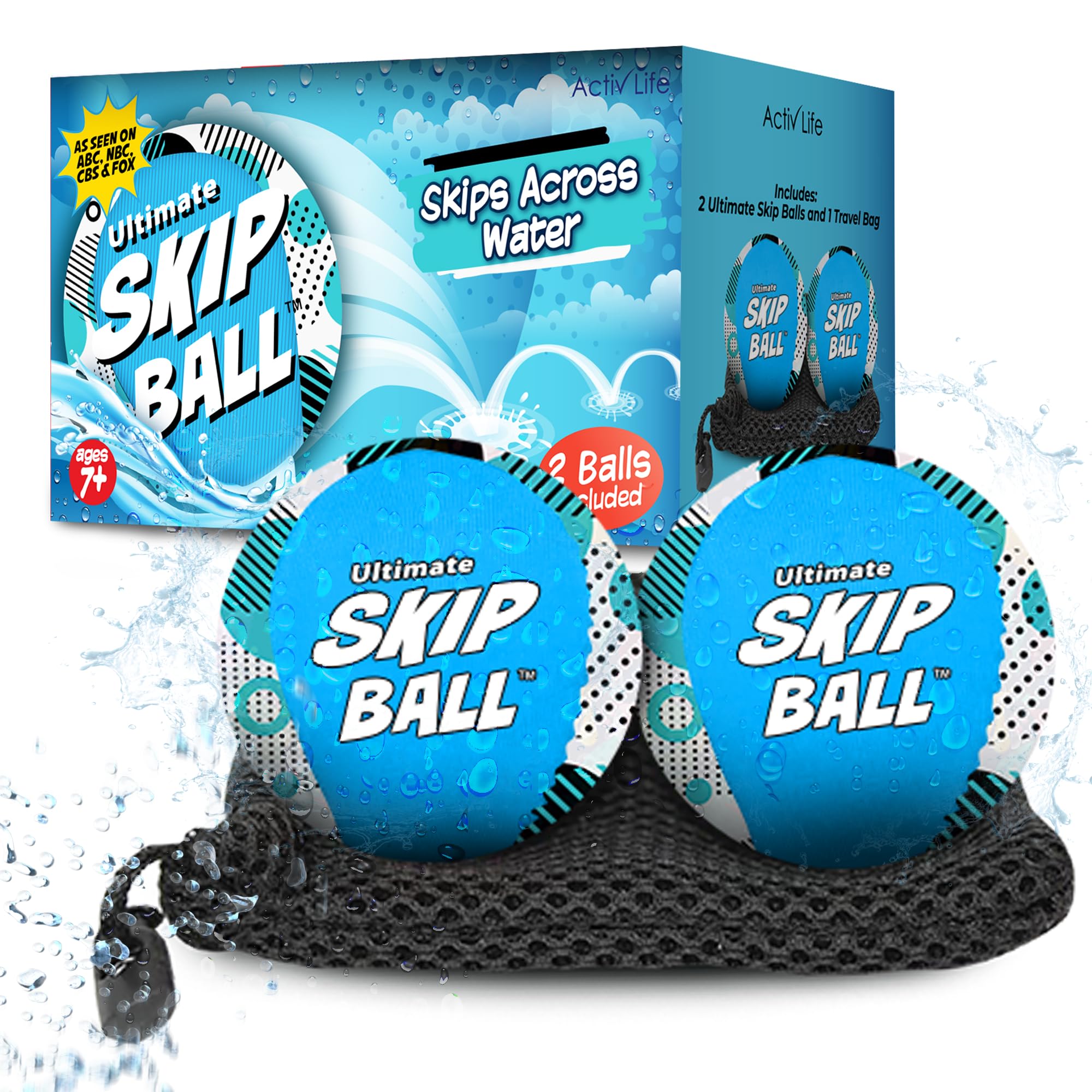Activ Life The Ultimate Skip Ball - Bola Que rebota en el Agua (Paquete de 2) CREA Recuerdos duraderos con Tus Amigos y Familiares en la Playa, el Lago o la Piscina - Ideal para Todas Las Edades