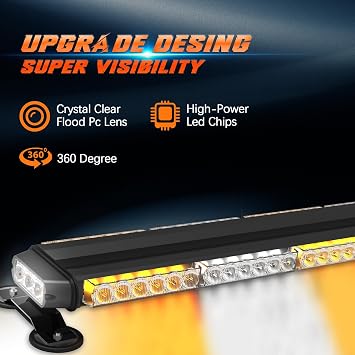 78 LED Roof Top Strobe Light Bars,38 Inch Amber White Emergency Warning Strobe Light with Magnetic Base for Construction Vehicles Trucks Pickup