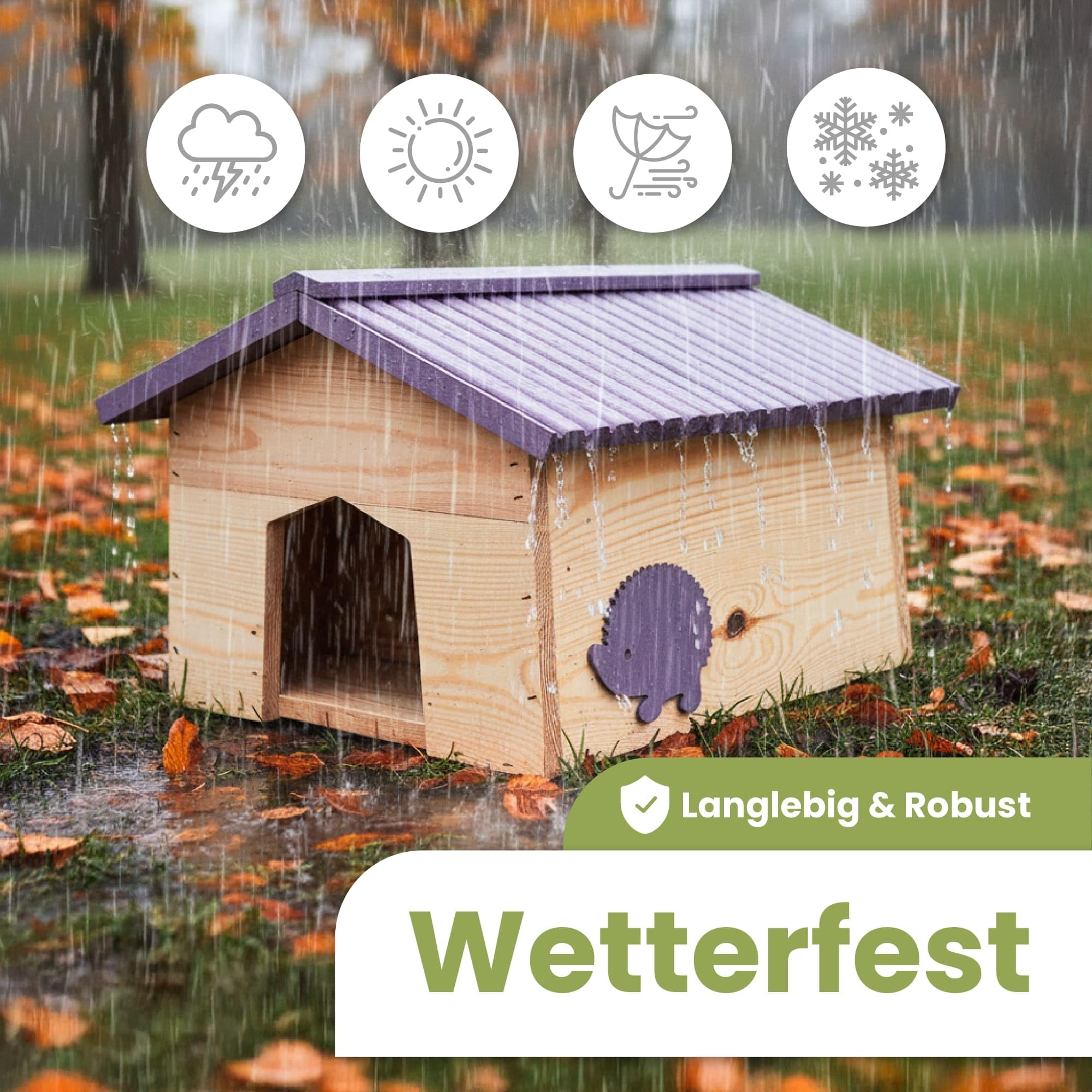 PATKAR Igelhaus Winterfest mit Boden - Premium Igelfutterhaus (Made in Europe) - Labyrintheingang gegen Fressfeinde - Futterhaus Hochwertige Igelhäuser Igel Haus Igelhotel - HxBxT: 28x38x44 cm