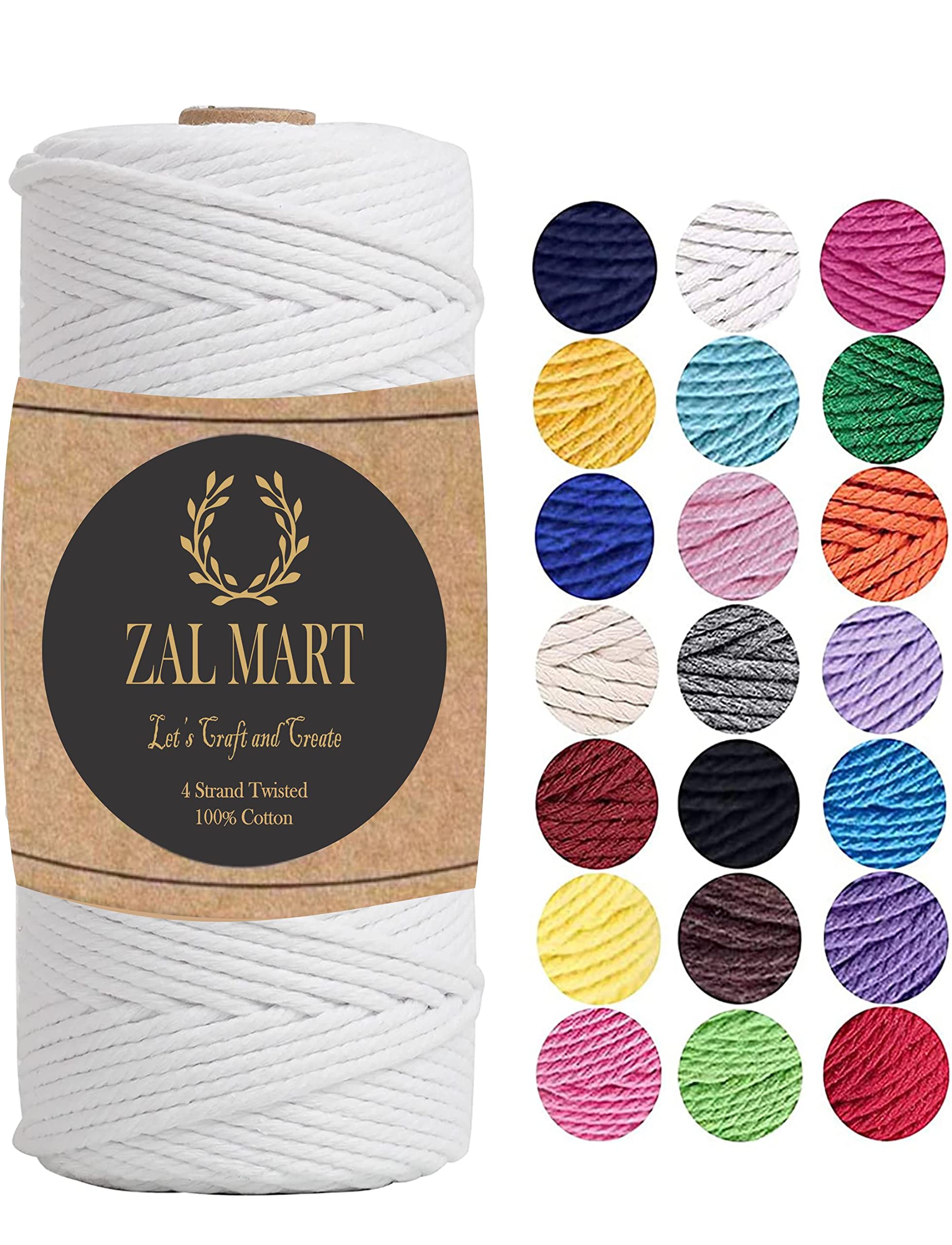 Zal Mat Macrame Cord 4mm x 300m Premium White Macrame Yarn Natural Macrame Cotton Rope, DIY Craft Cord Cotton String Rope Cooking String Decorative Cotton Cord Rope for Decoration, Plant Hangers