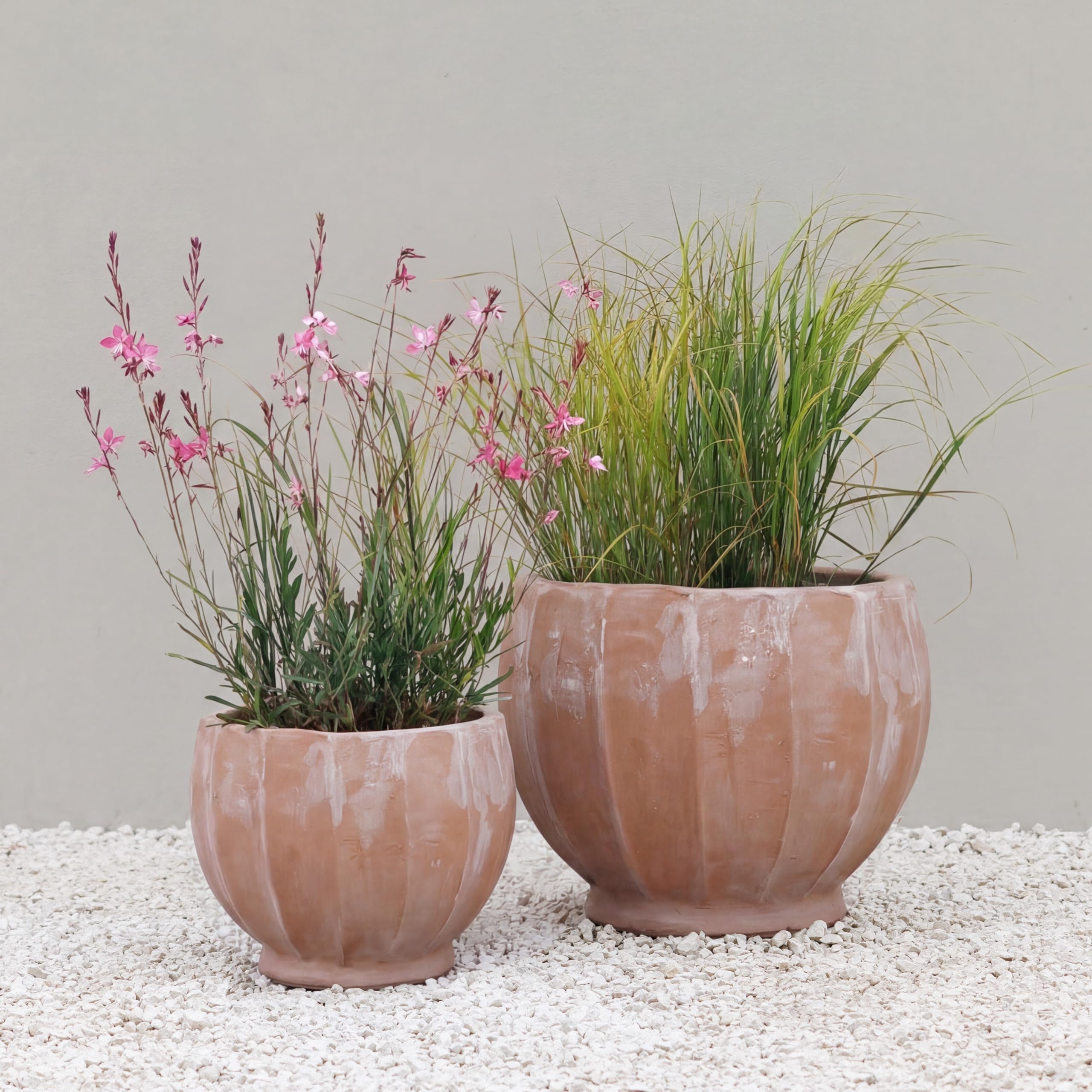 Primrose Terracotta Planter Carra Round Groved Ball With Drainage Hole 53cm