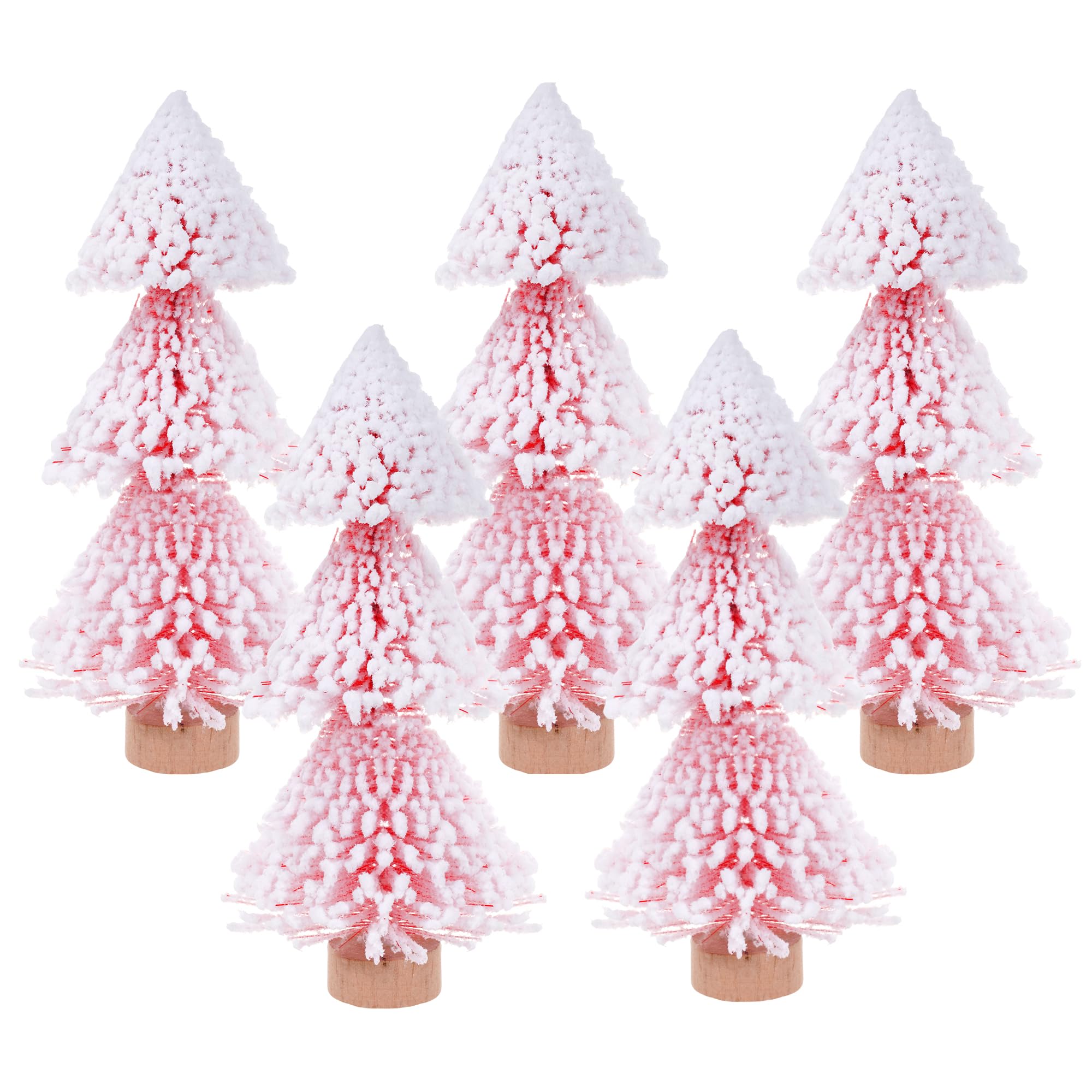 5 Pieces Mini Christmas Trees Bottle Brush Trees with Wooden Base Artificial Bottle Brush Tree for Christmas Decor Party Home Table Decorations (Red)