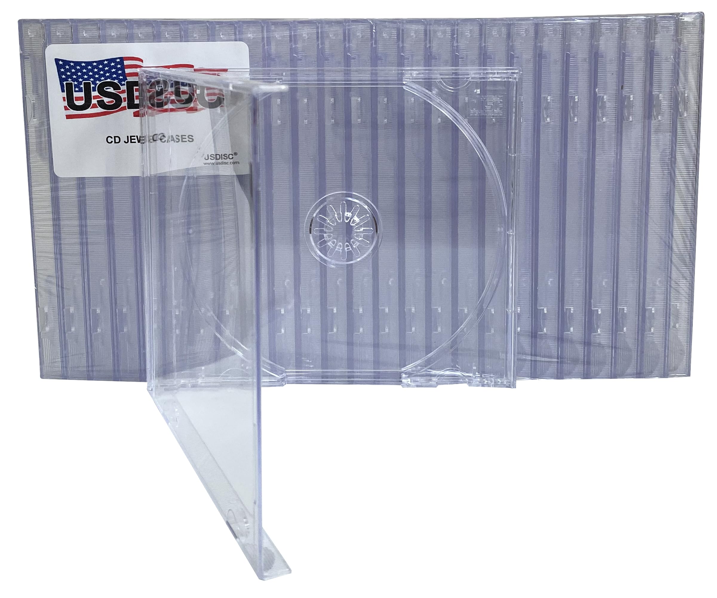 USDISC CD Jewel Cases Standard 10.4mm, Single 1 Disc, Clear, Pack of 50