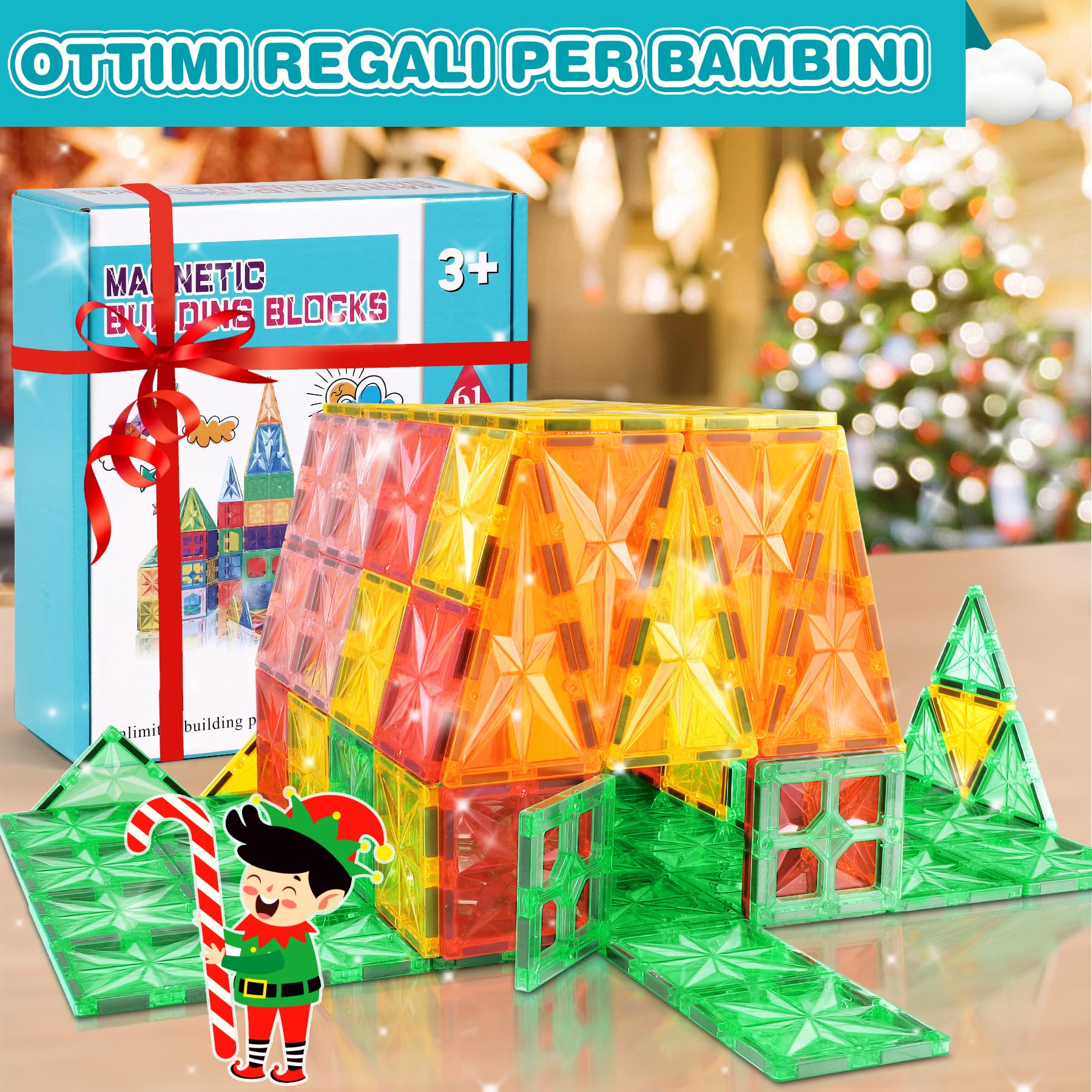 Costruzioni Magnetiche per Bambini 61 Pezzi Blocchi Magnetici Giochi Bambini per 3+ Anni blocchi costruzioni magnetici Montessori per ragazzi e ragazze di 3 4 5 6 7 8 anni