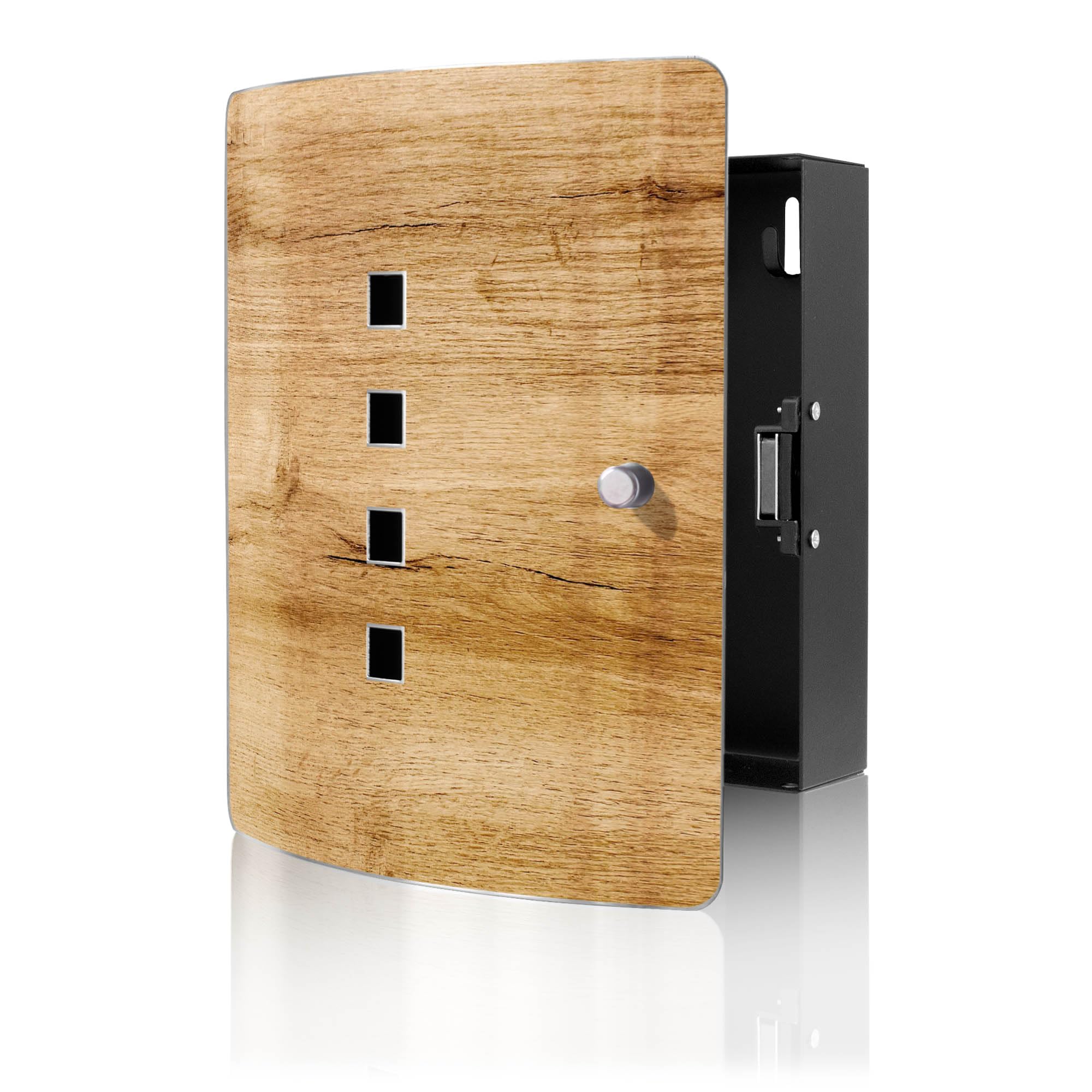 banjado Design Schlüsselkasten aus Edelstahl für 10 Schlüssel - Schlüsselschrank zur Schlüssel Aufbewahrung 24 x 21,5 x 7cm groß mit praktischem Magnetverschluss - Motiv Holzfurnier