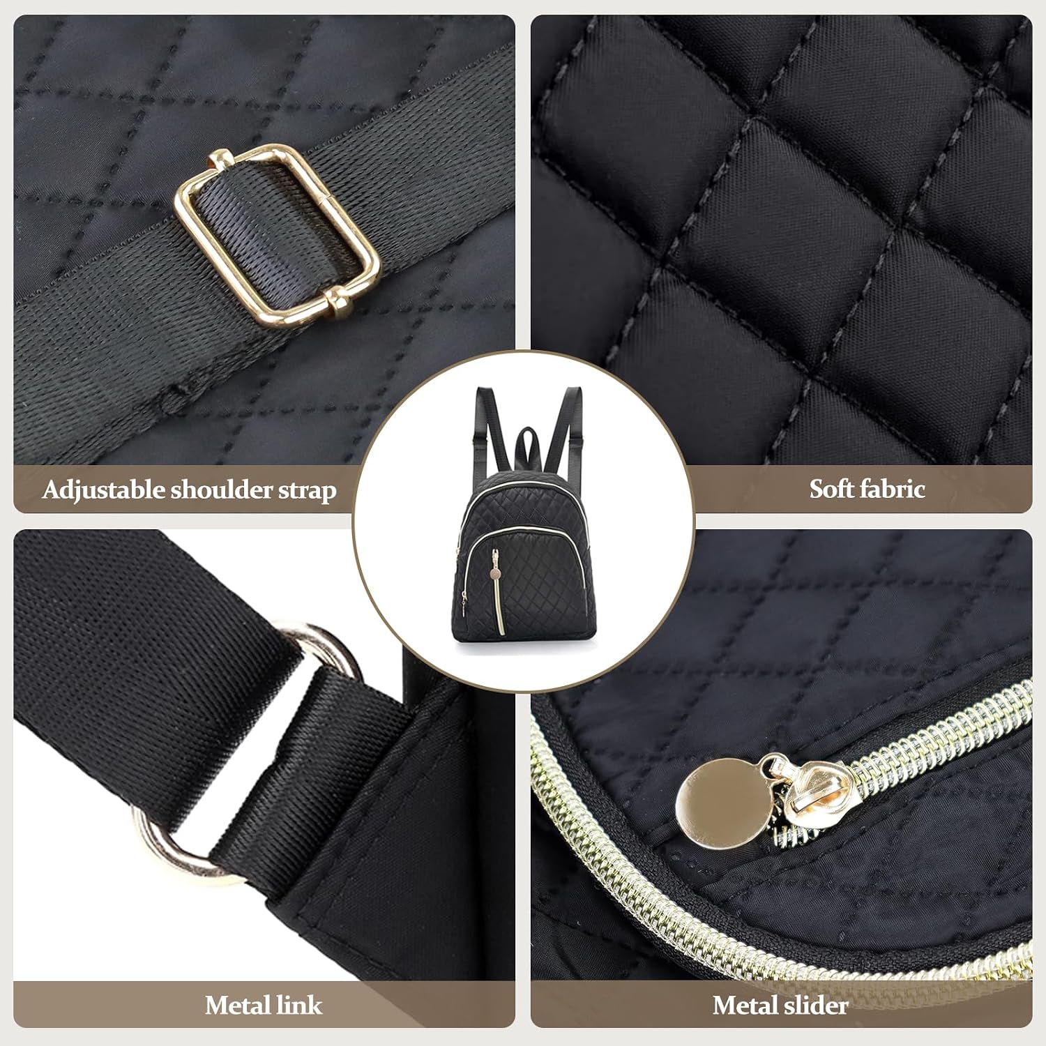 Backpack Purse for Women, Quilted Backpack with 3 Zip Pockets, Mini Travel Backpack with Adjustable Strap (White) image 3