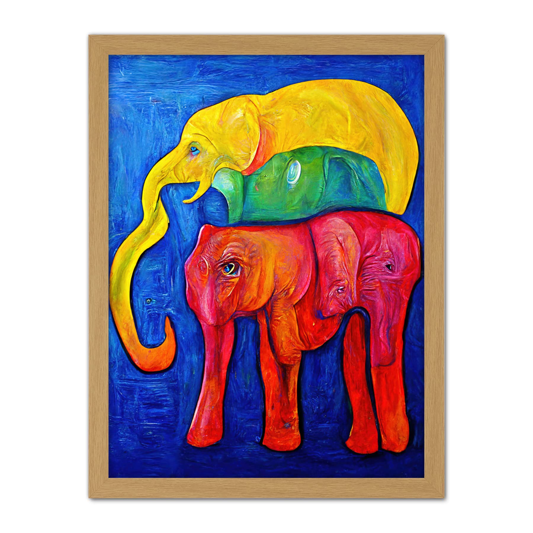 Doppelganger33 LTD Abstract Pop Art Surrealism Elephants Colourful Oil Artwork Framed Wall Art Print 18X24 Inch