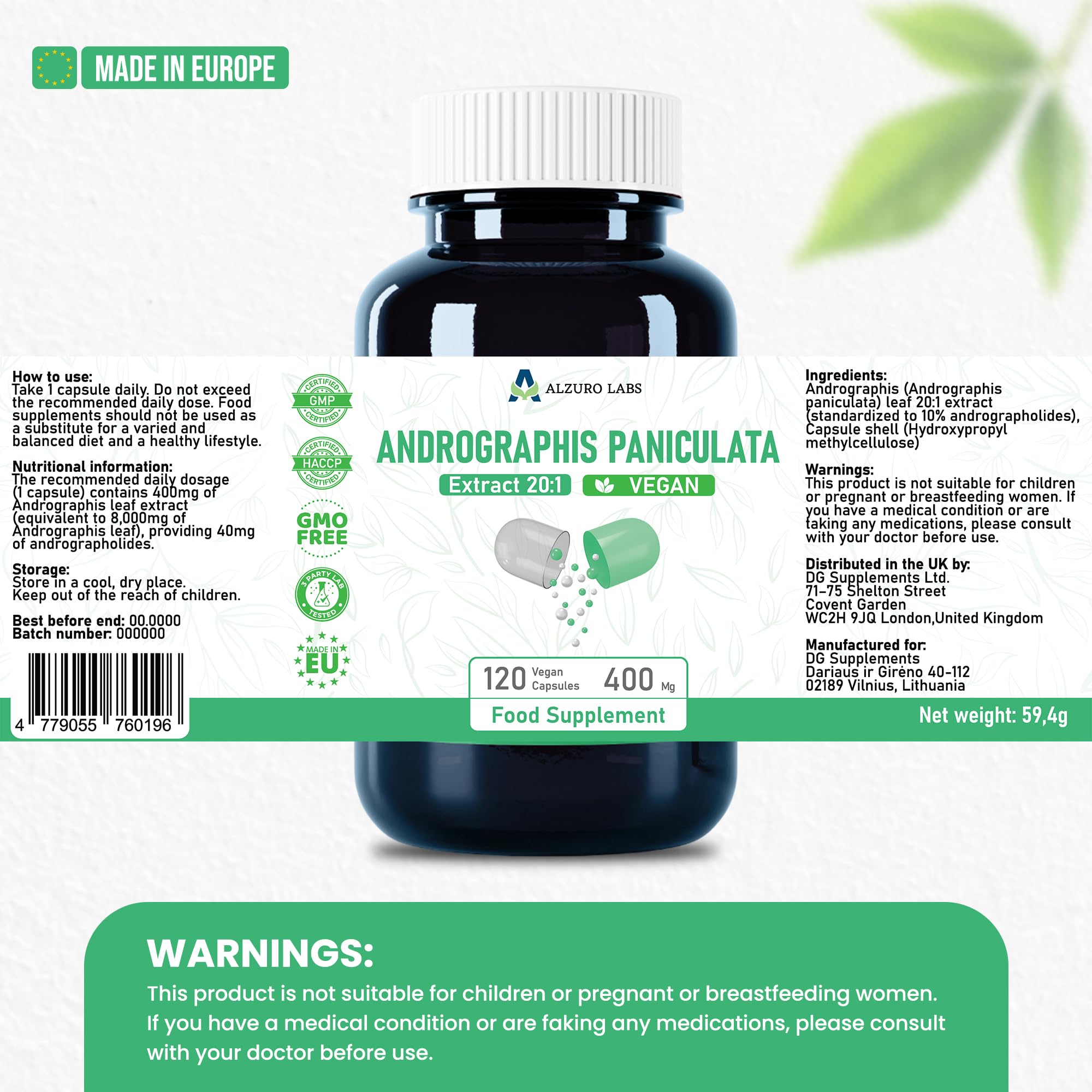 Andrographis Paniculata | GMP & Probado por Laboratorio Independiente