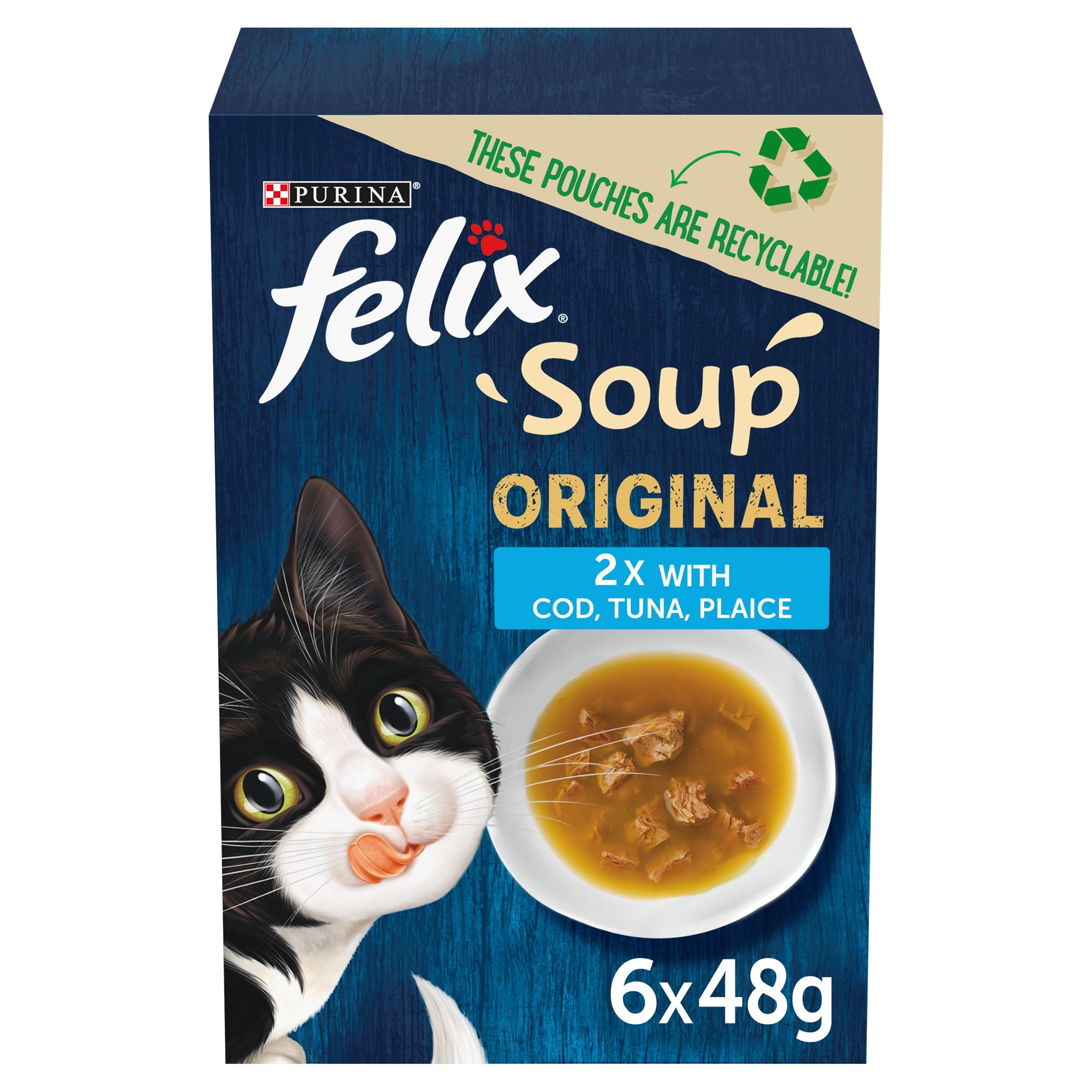 Soup Fish Selection Plaice, Tuna and Cod Wet Cat Food 6x48g (Pack of 8)