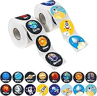 Stickyourhappymoment 600 PCS Solar System Stickers for Kids - 1.5" Expanded Rolls with Planets, Astronauts, Moon, Comet