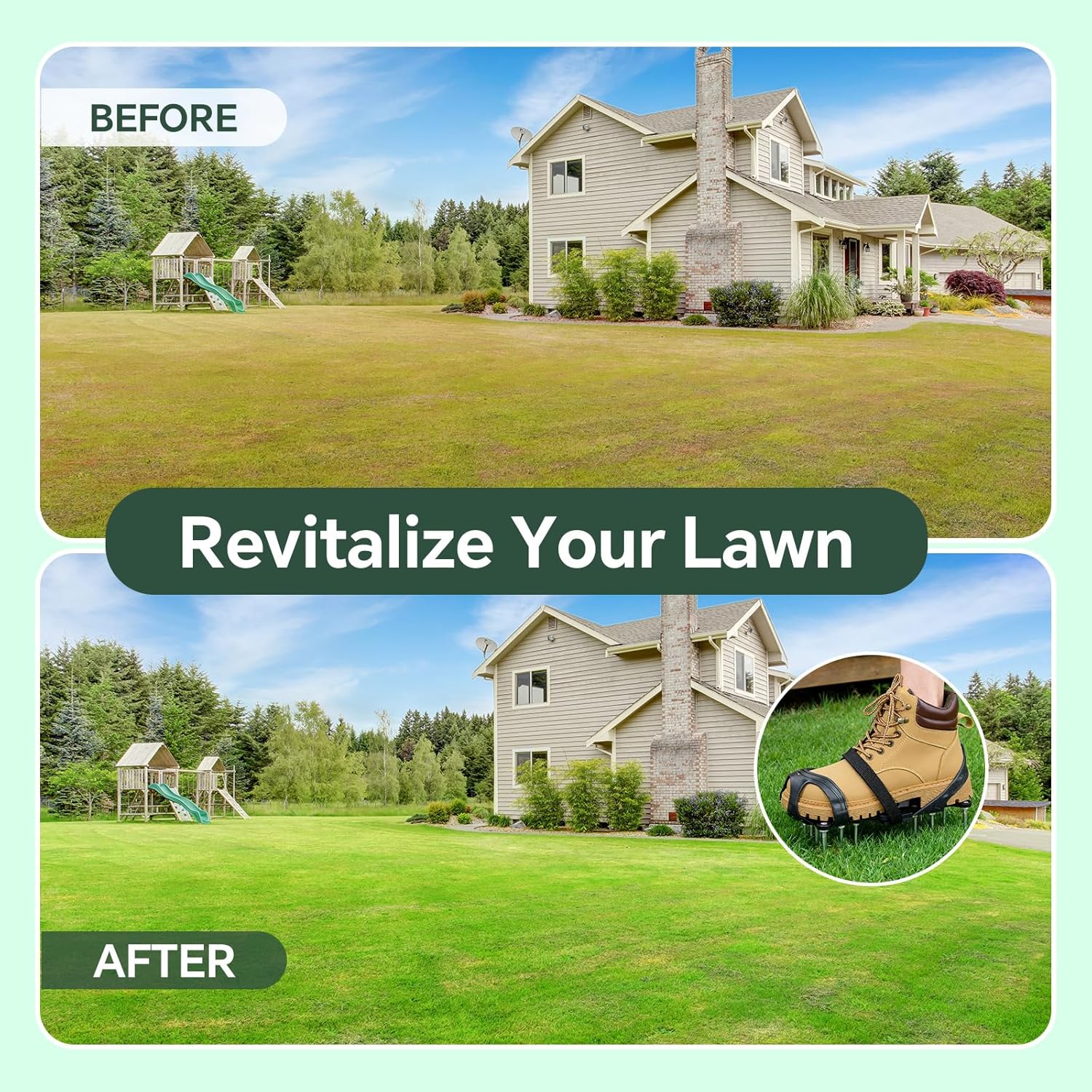 Lawn Aerator Shoes, Pre-Assembled Spikes, Flexible Rubber Covers with Foot Protection, Adjustable Straps for Garden, Grass, Courtyard Maintenance Aeration (5 to 9)