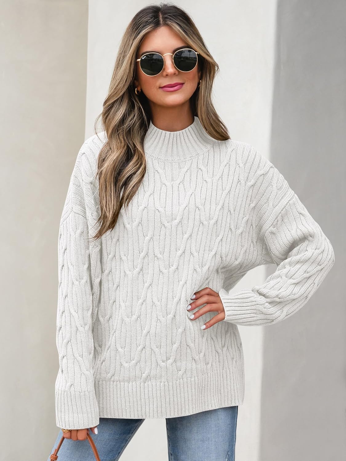 ANRABESS Womens Mock Turtle Neck Sweaters Cable Knit Long Sleeve 2026 Fall Winter Tunic Sweater - Image 2
