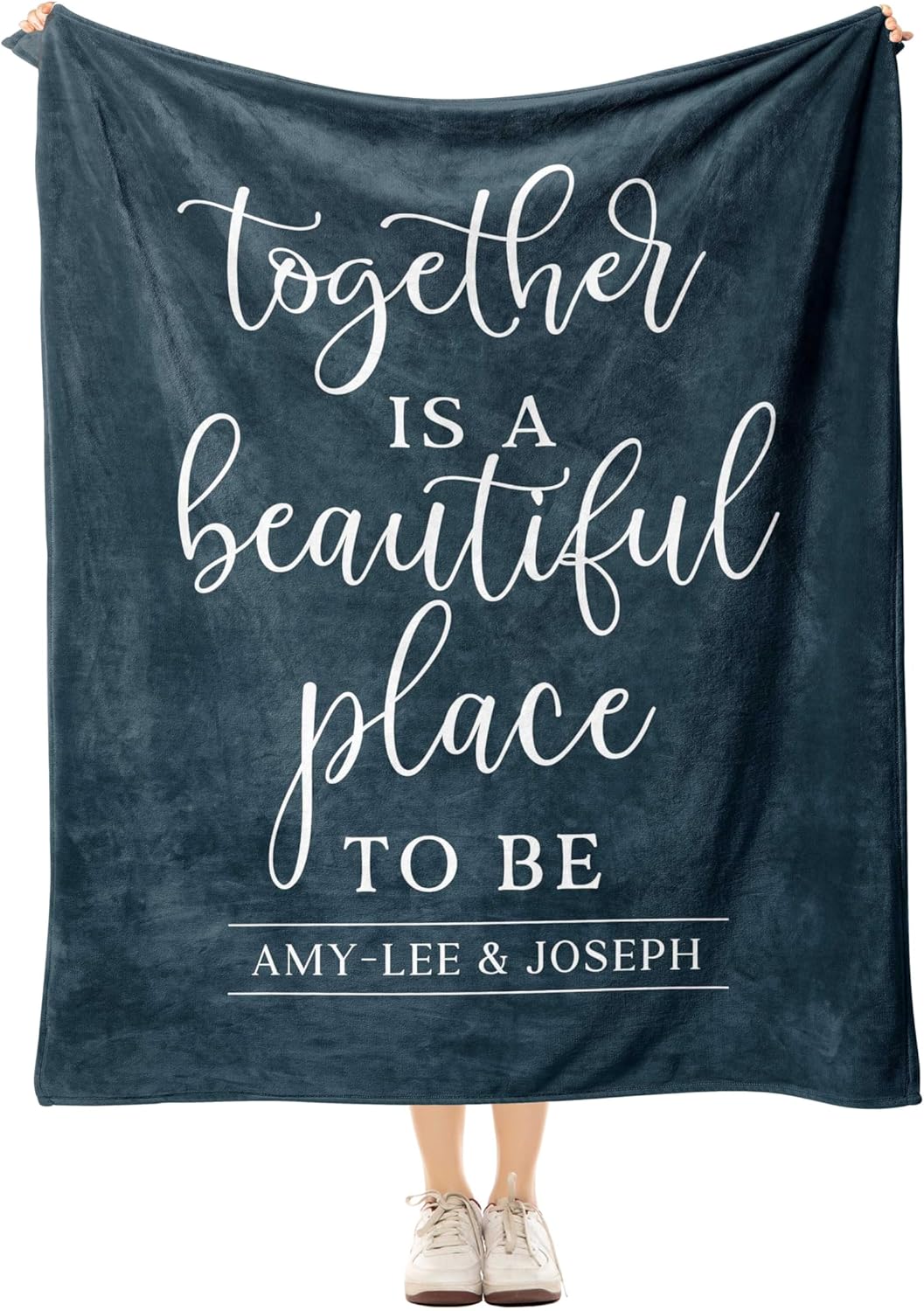 Personalized Couple Blanket “Together is a Beautiful Place to Be” Custom Names Throw, Soft Fleece or Sherpa, Gift for Wife, Girlfriend Anniversary, Wedding, Valentine’s Day, Home Décor