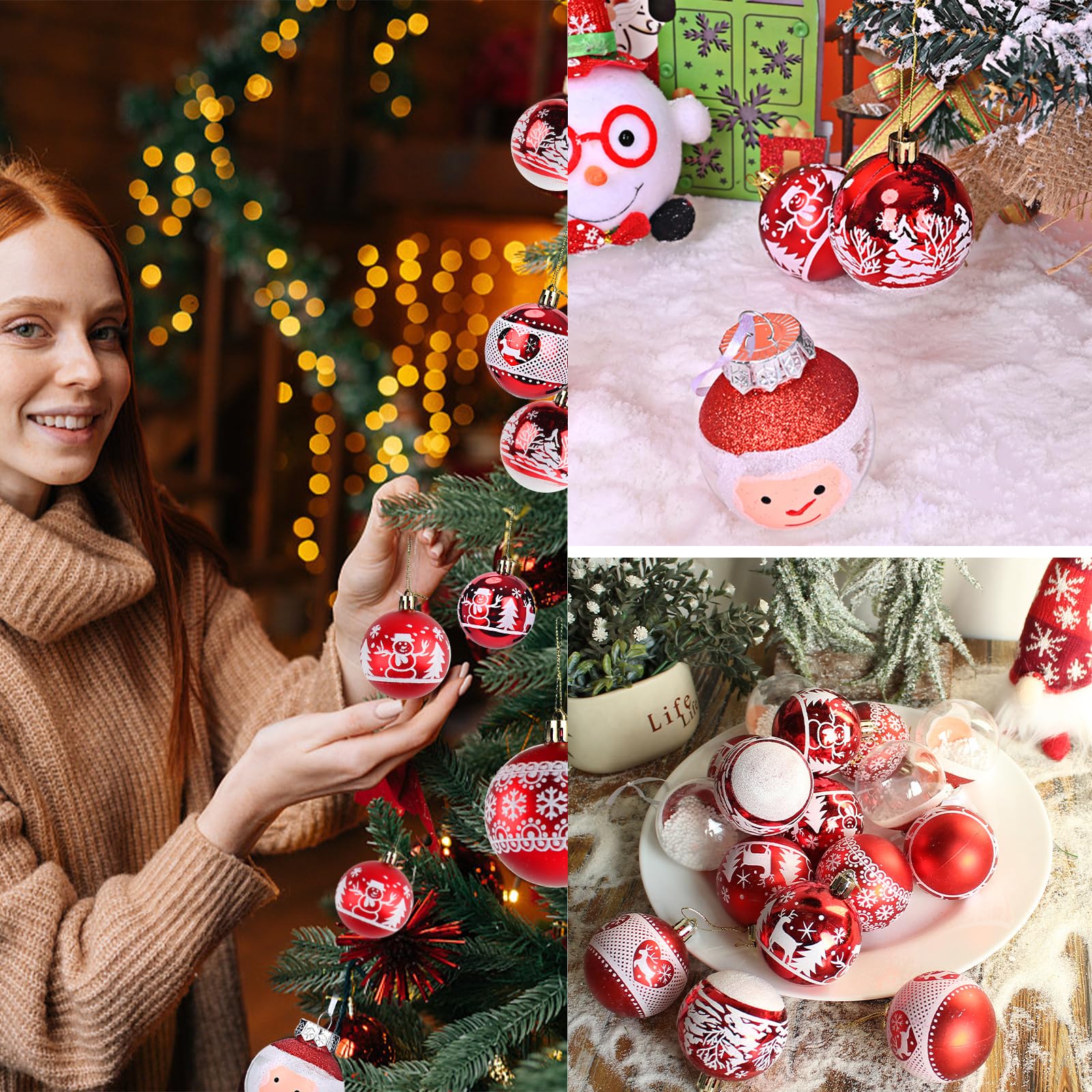 44 Stück Christbaumkugeln Set - 3&6cm In Rot, Gold, Grün Mit Aufhängefaden
