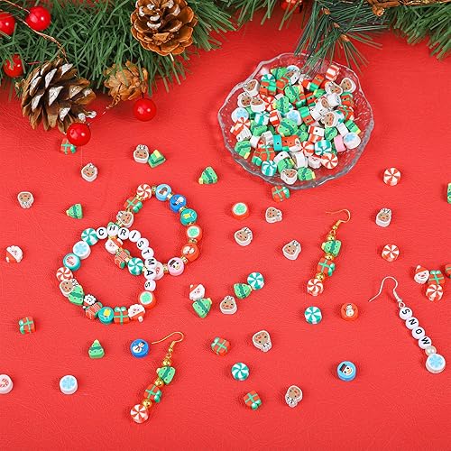 Miniatura 3 de Gushu 200 abalorios de arcilla polimérica de Navidad para hacer pulseras, 2564 de pulgada (0.394 in), bonitos espaciadores planos de arcilla Heishi,