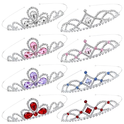 Cinaci 8 piezas de princesa coloridos deslumbrantes diamantes de imitación de metal plateado tiara corona diadema diadema boda fiesta cumpleaños