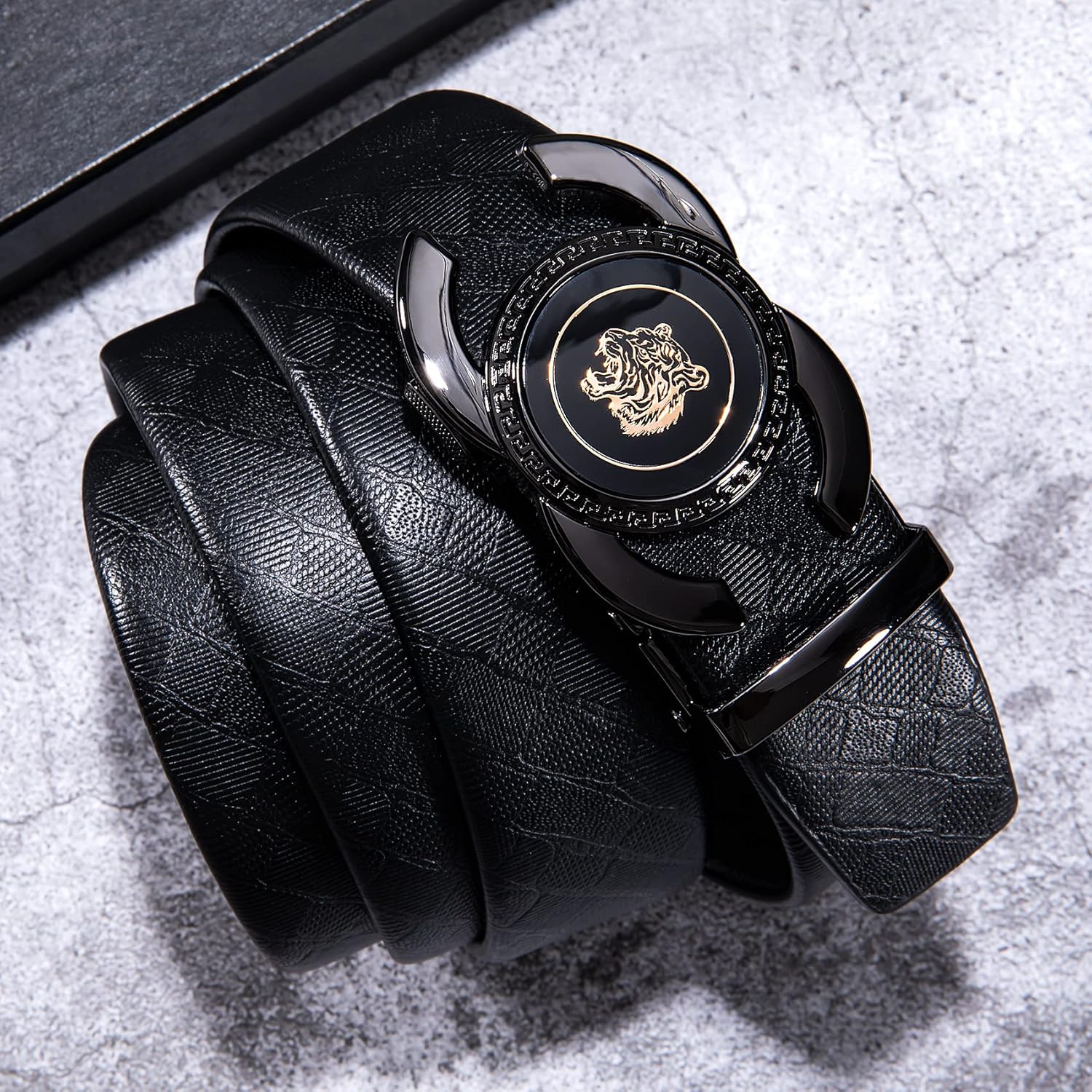 Dubulle Designer Ratchet Belt for Men Leather Fashion Adjustable Automatic Buckle Sliding Removable Dress Casual - Image 2