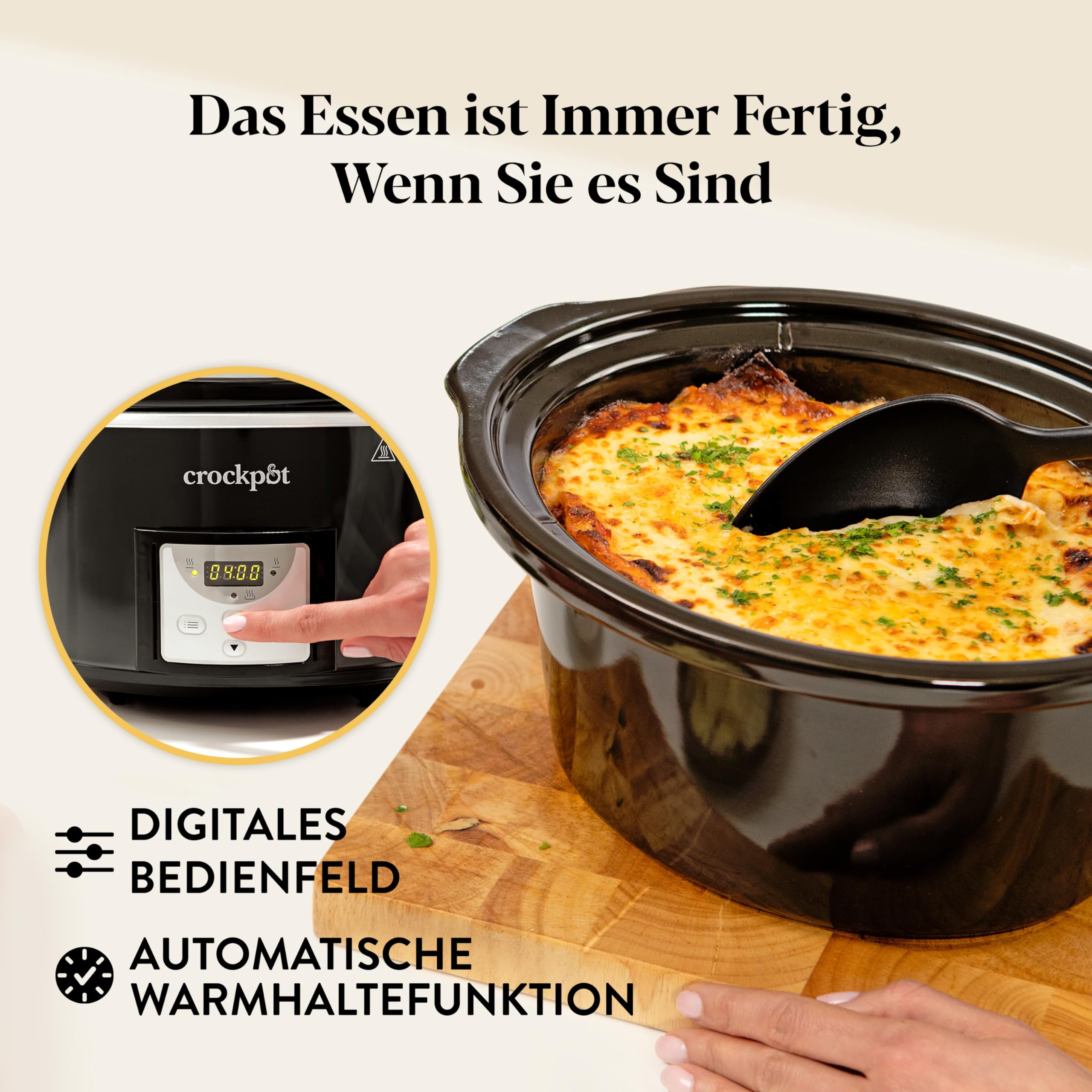Crockpot Digitaler Schongarer | 3,5 L (3 bis 4 Personen) | Programmierbarer Countdown-Timer | EU-Stecker mit 2 Stiften | Schwarz [CSC113X]