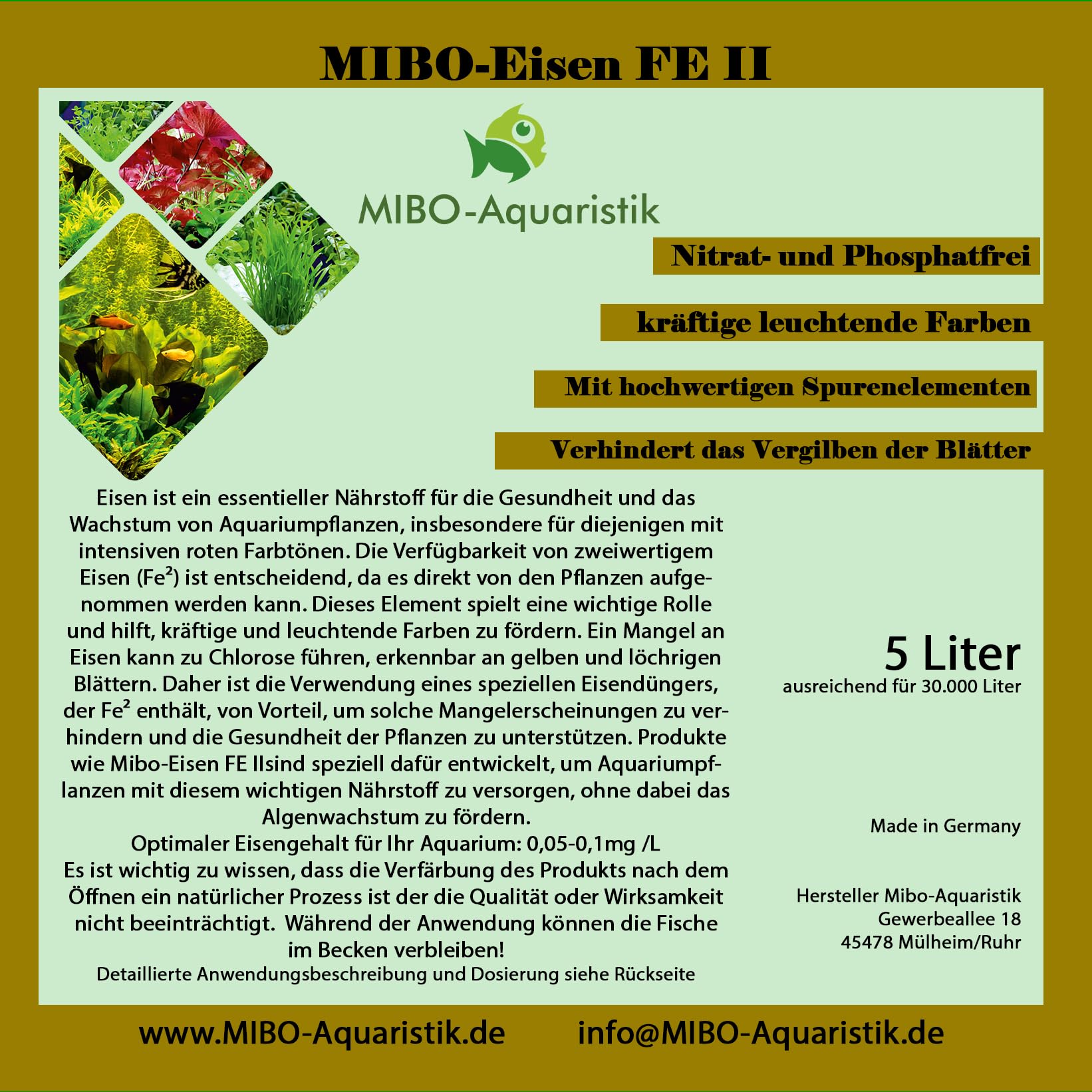 MIBO Pflanzendünger Spar Set 3x 5000ml Aquariumdünger bestehend aus 1x5000 ml Pflanzendünger, 1x5000 ml Kohlenstoffdünger und 1x5000 ml Eisendünger Neu!