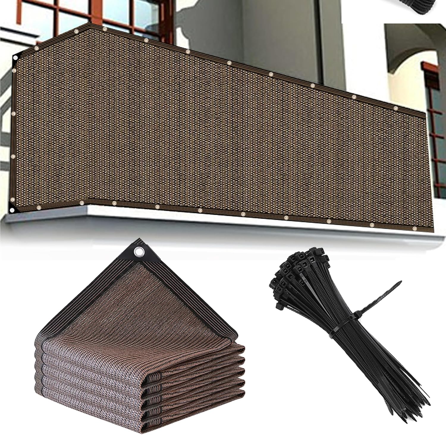 ｓｏｌａａｙ ベランダ 目隠し シェード 200x100cm プライバシー保護 目隠しシート あんず色 目隠しシェード ベランダ用 日よけ 紫外線対策 ベランダ目隠しシート 風通し バルコニー キャンプ 庭 玄関 天井 ウッドデッキ 結束バンド付き モカ200x100cm