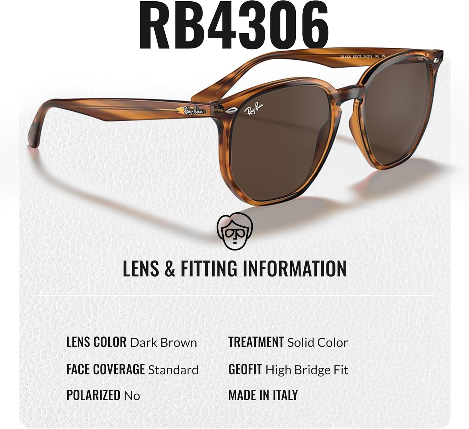 Ray-Ban RB4306 Square-Round Shaped Sunglasses for Men & Women with Official RAYBAN Eyewear Kit