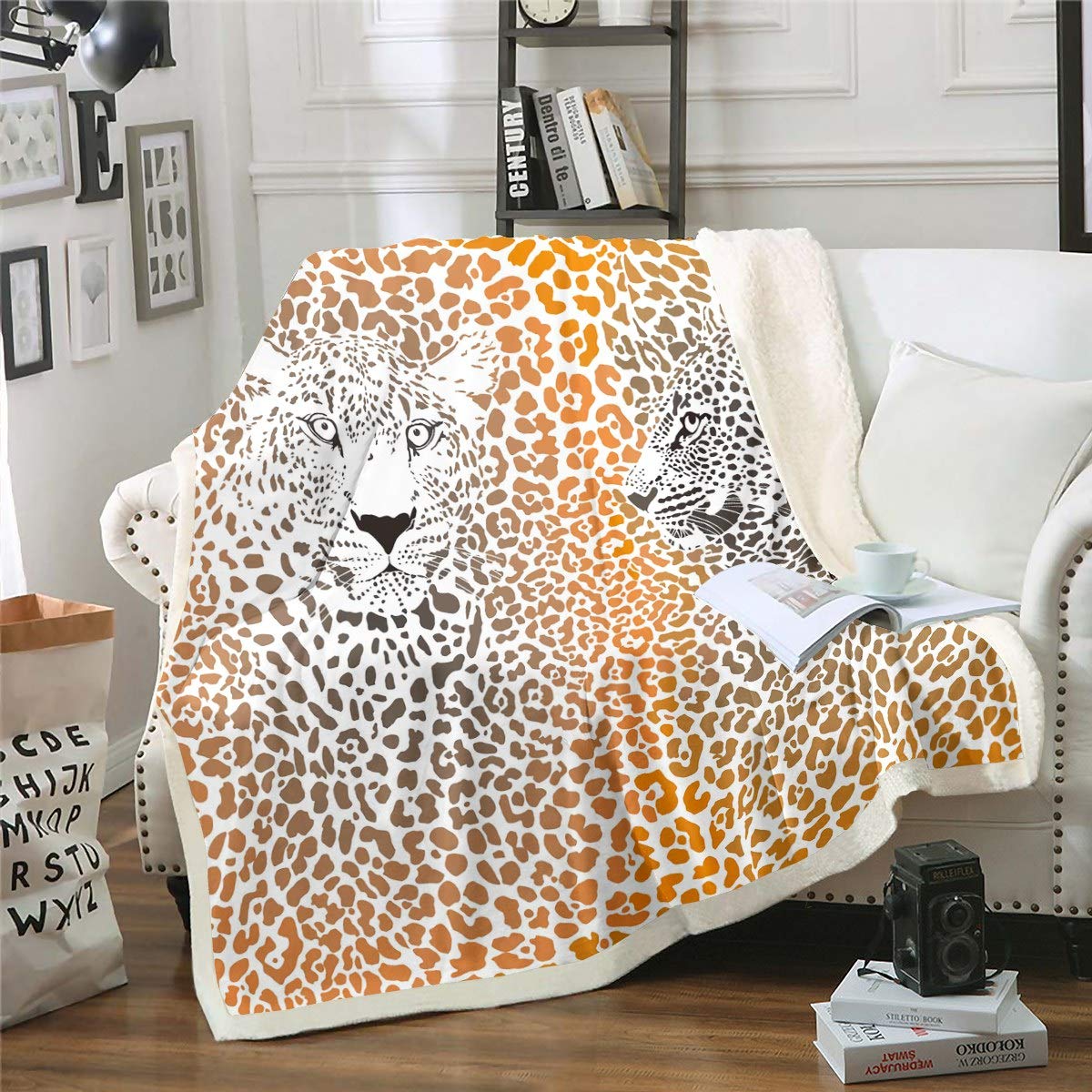 Loussiesd Coperta in pile con stampa di ghepardo selvatico in stile fauna selvatica coperta in peluche per divano, camera da letto, motivo a tema animale, coperta sfocata, doppia 152,4 x 200,7 cm