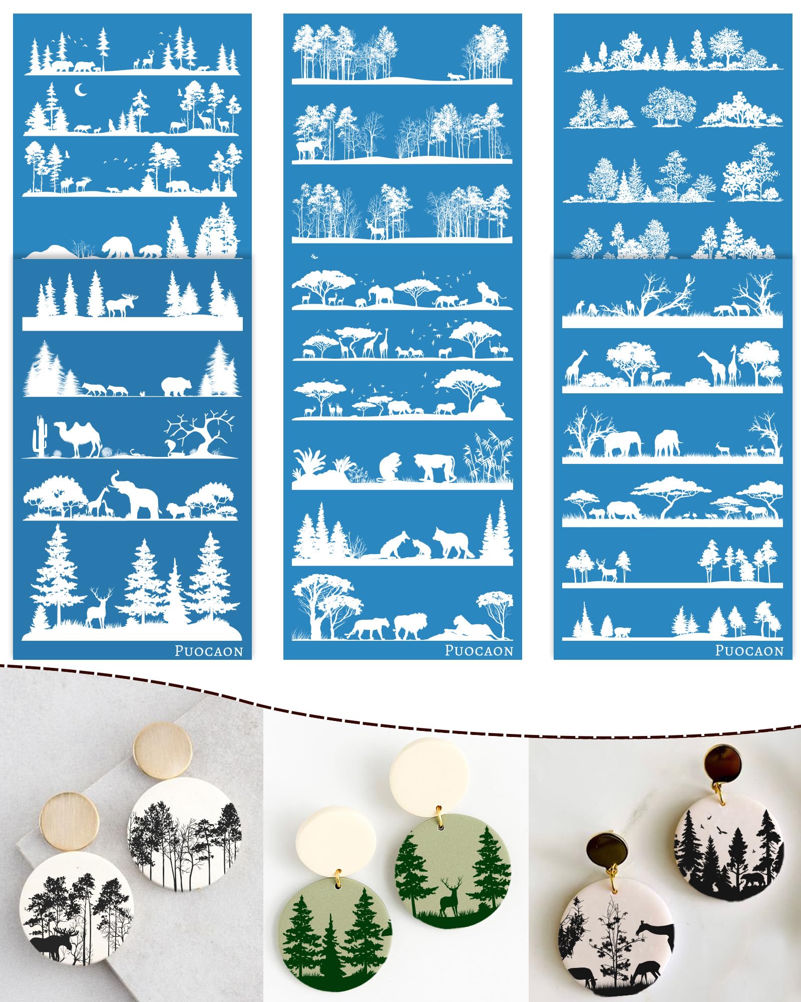 Puocaon Tree Clay Silk Screen - 6 Pcs Silk Screen Stencils for Polymer Clay Jewelry, Forest Tree Polymer Clay Silk Screen Stencils for Earrings Making, Pine Tree Clay Silk Screen Stencils