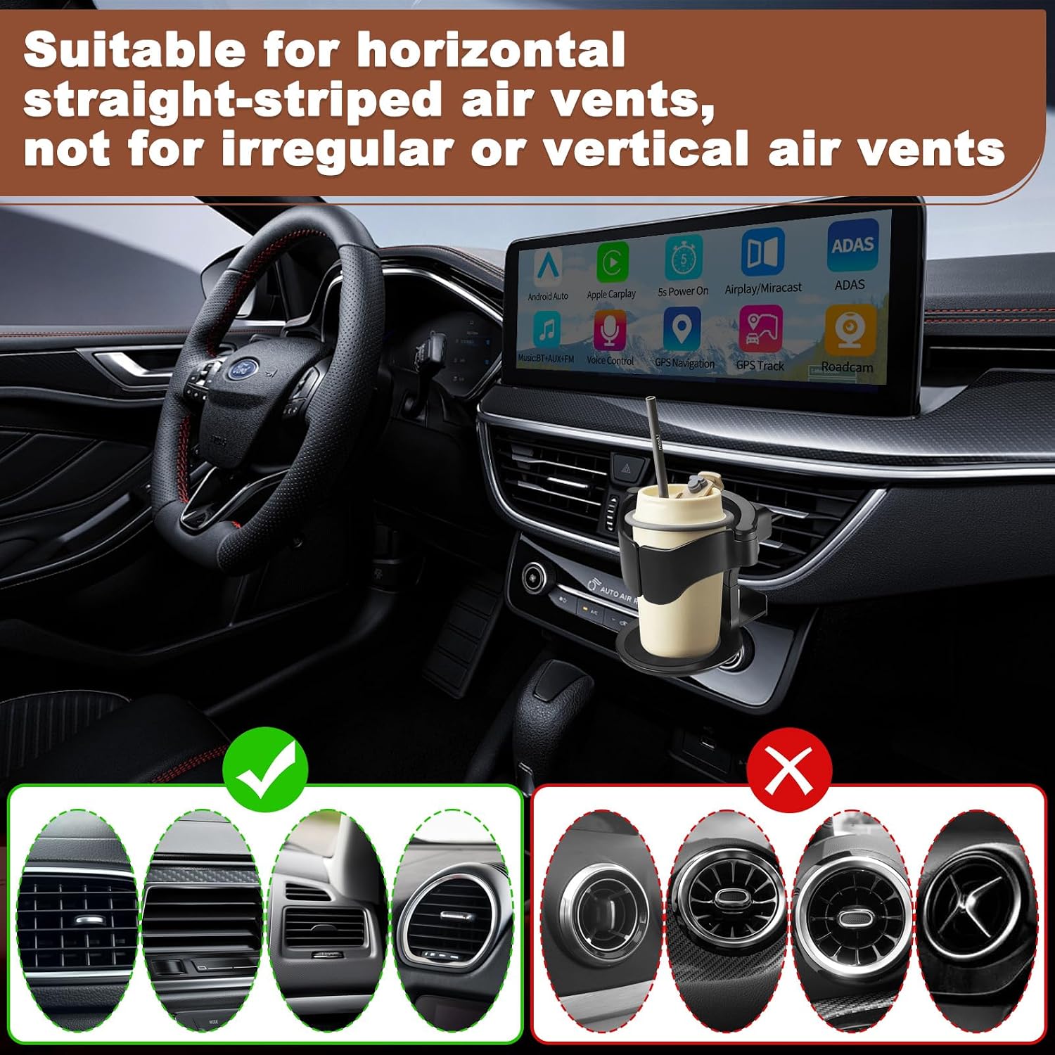 2 x Car Cup Holders with Clips, Cup Holders for Drinks Cars and Universal Adjustable Ventilation, Cup Holder for Thermo-Automobile, Multifunctional Plastic for Bottles, Cans, Ashtray image 2