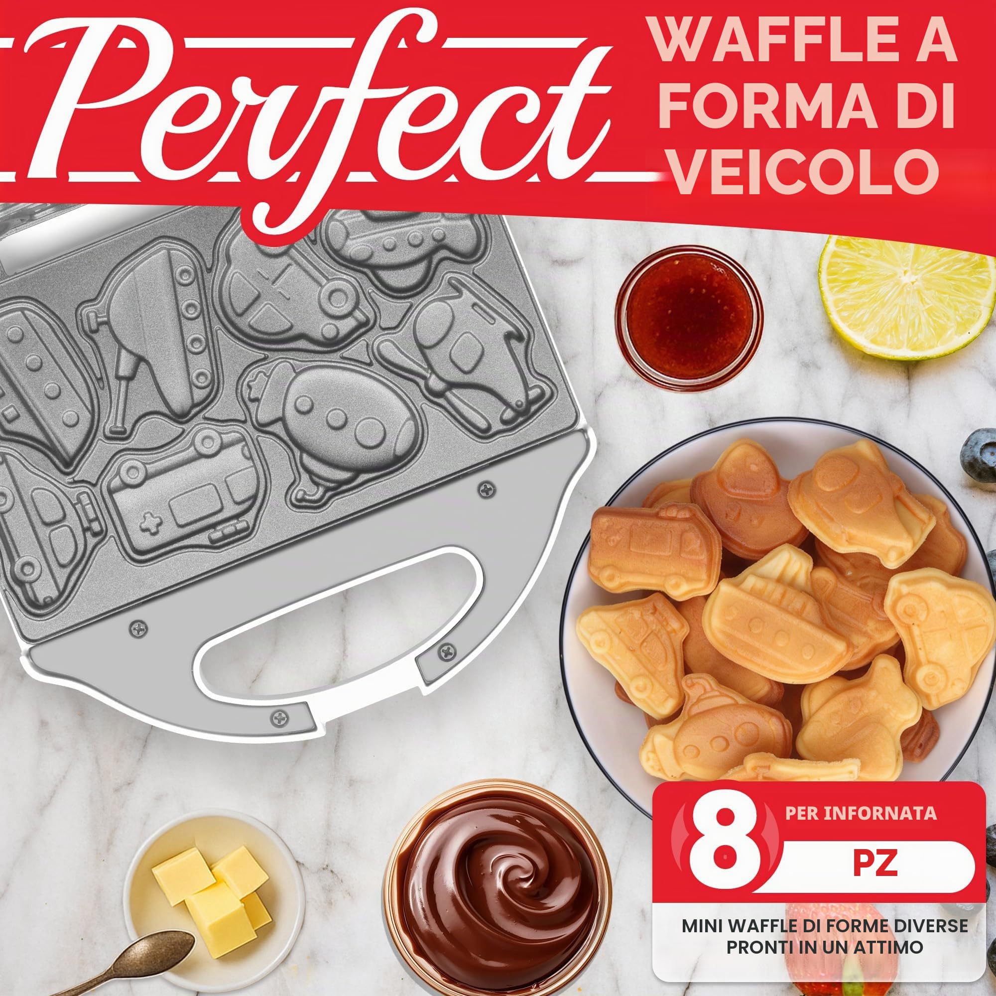 SugarWhisk Macchina per Waffle a Forma di Auto per Bambini, Mini Macchina per Waffle per Halloween e Natale, 8 Divertenti Mini Macchine per Pancake a Forma di Veicolo, Superficie Antiaderente, Ottimo
