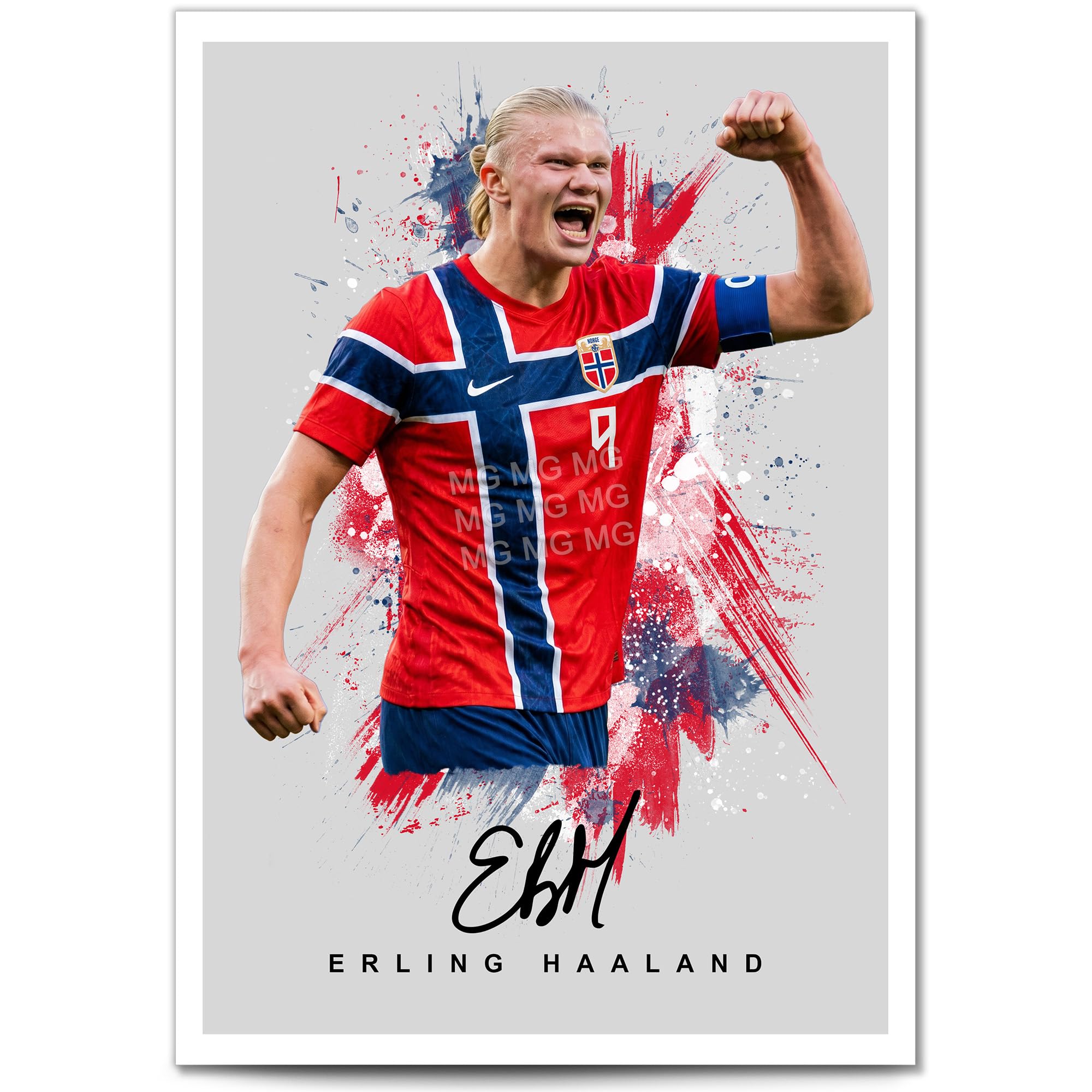 Erling Haaland Manchester City Signed Photo Poster A4/A3 Print Picture Display Framed Autograph Memorabilia for Football Fans Gift Norway (Grey Norway, A3 Poster Only)