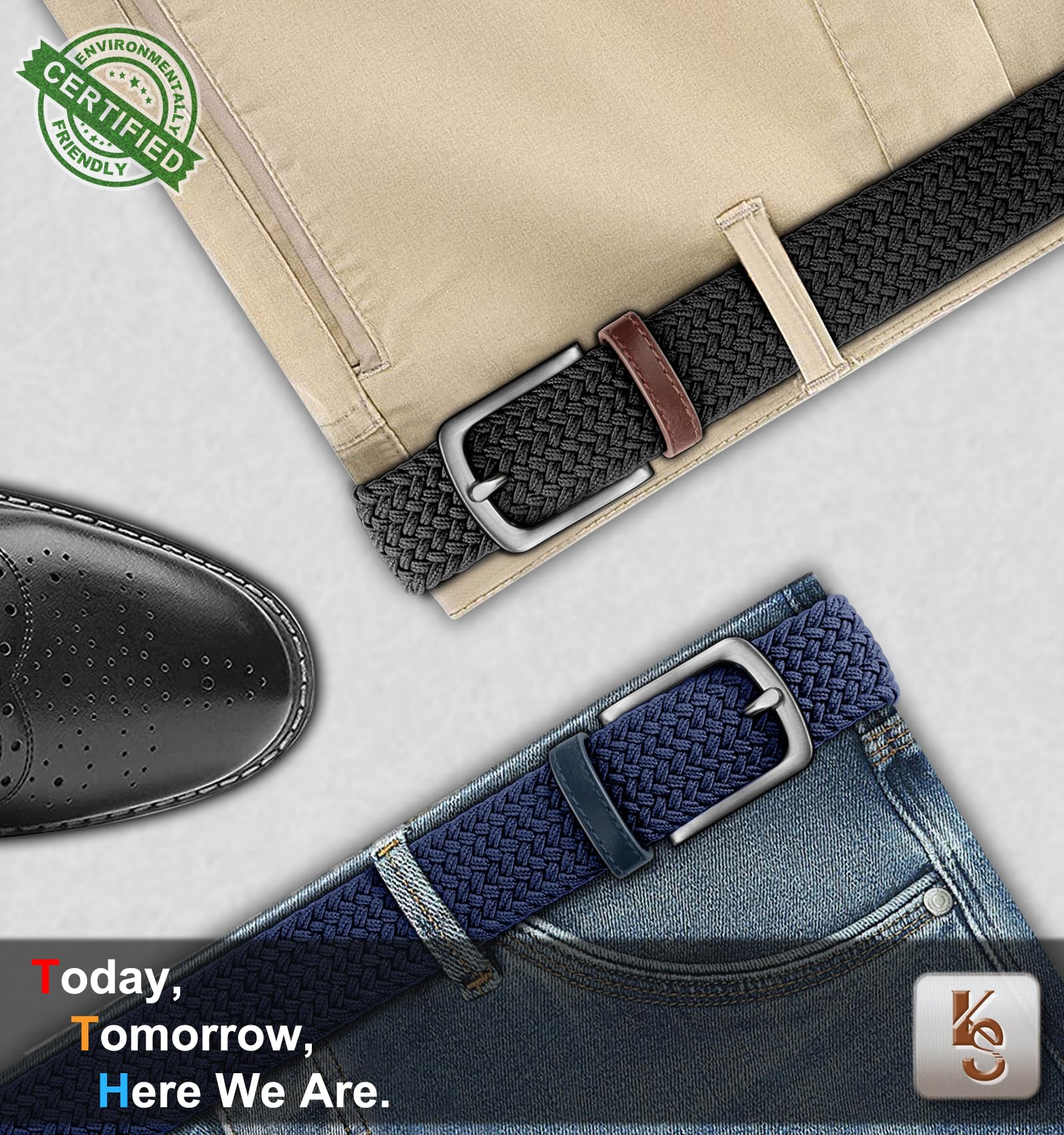 KEMISANT Cinturón de golf para hombre, paquete de 2 cinturones elásticos trenzados para regalo, pantalones vaqueros casuales, deportes, trabajo, 1 3/8 pulgadas