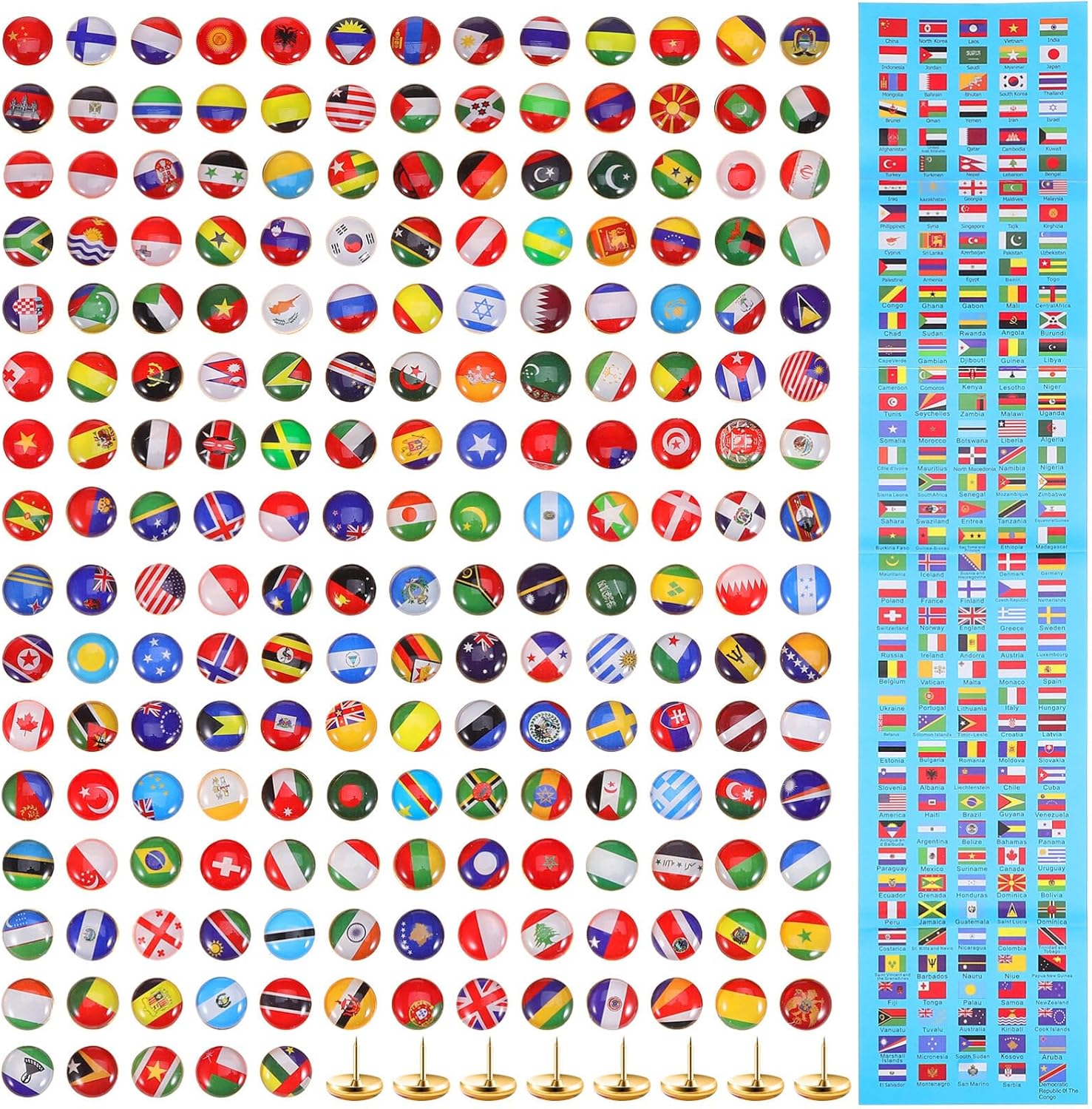 200 Pcs Push Pins National Flag Thumb Tacks for Cork Board World Flags Push Pins for Office