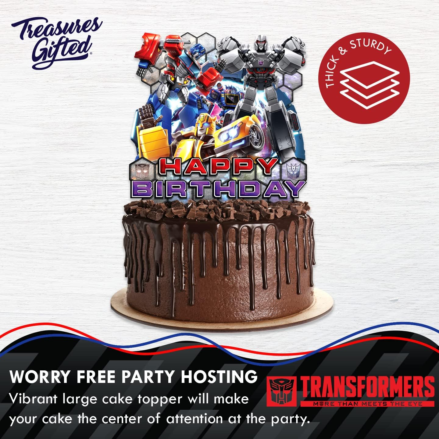 Treasures Gifted Officially Licensed Transformers Cake Topper - Transformers Cake Decorations - Transformers Party Supplies - Transformers Birthday Party Supplies - Transformers Birthday Decorations