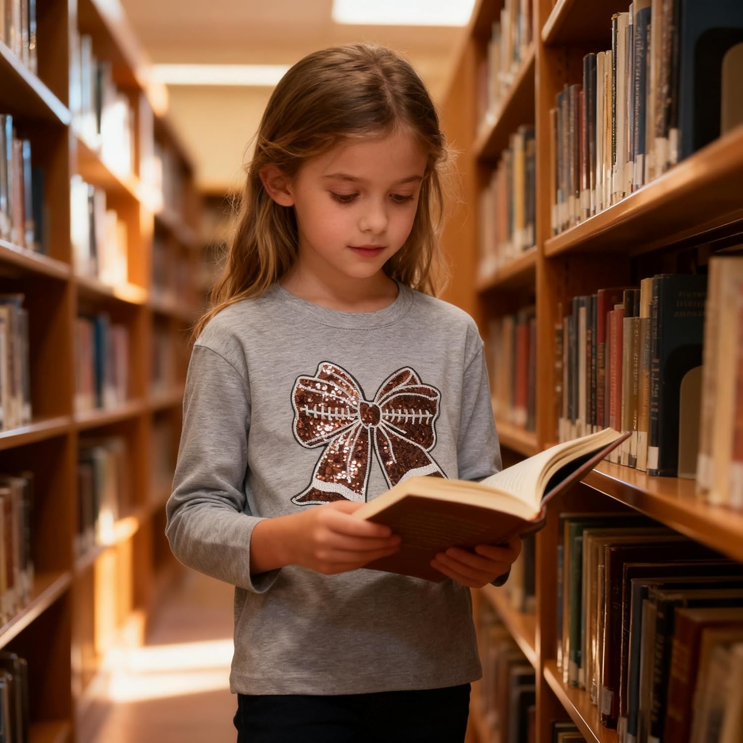 Fashion Girls Football Shirts Sequined Coquette Bow Kids Tshirt Sports Game Day Tee Top for 4-10 Years - Image 4