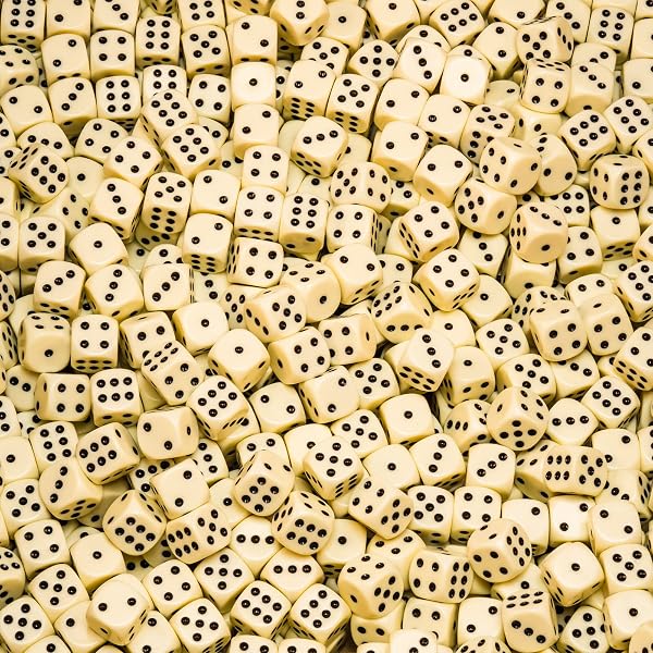 Waldfelsen 6, 12, 20, 30 ou 50 dés de haute qualité de taille standard 16 mm en acrylique, dés à six faces pour jeux de réflexion, accessoires de jeu avec sac en tissu (Couleur ivoire, 6 pièces) - 5
