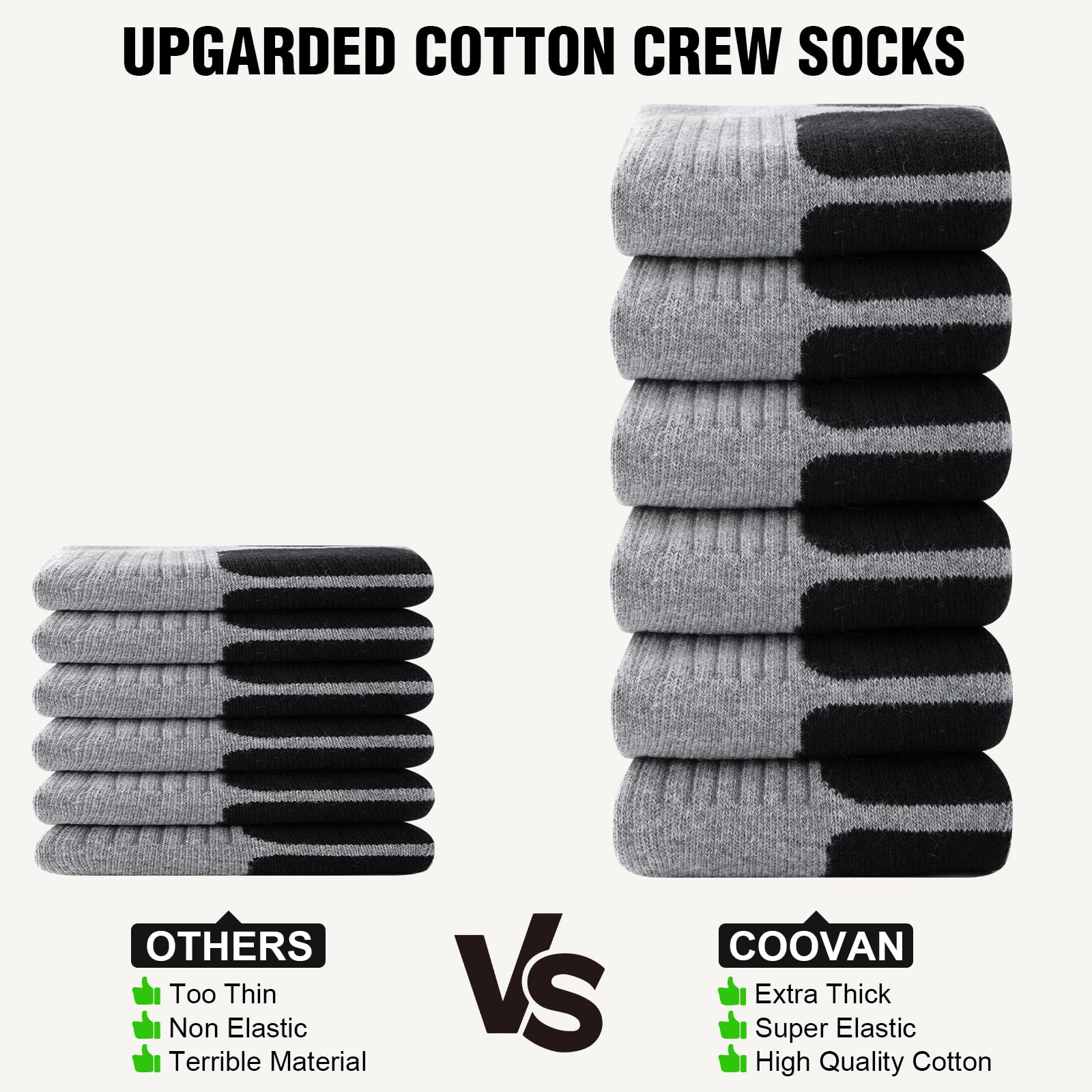 COOVAN Calcetines de algodón para hombre, absorben la humedad, acolchados, atléticos, resistentes, para botas de trabajo, 6 pares