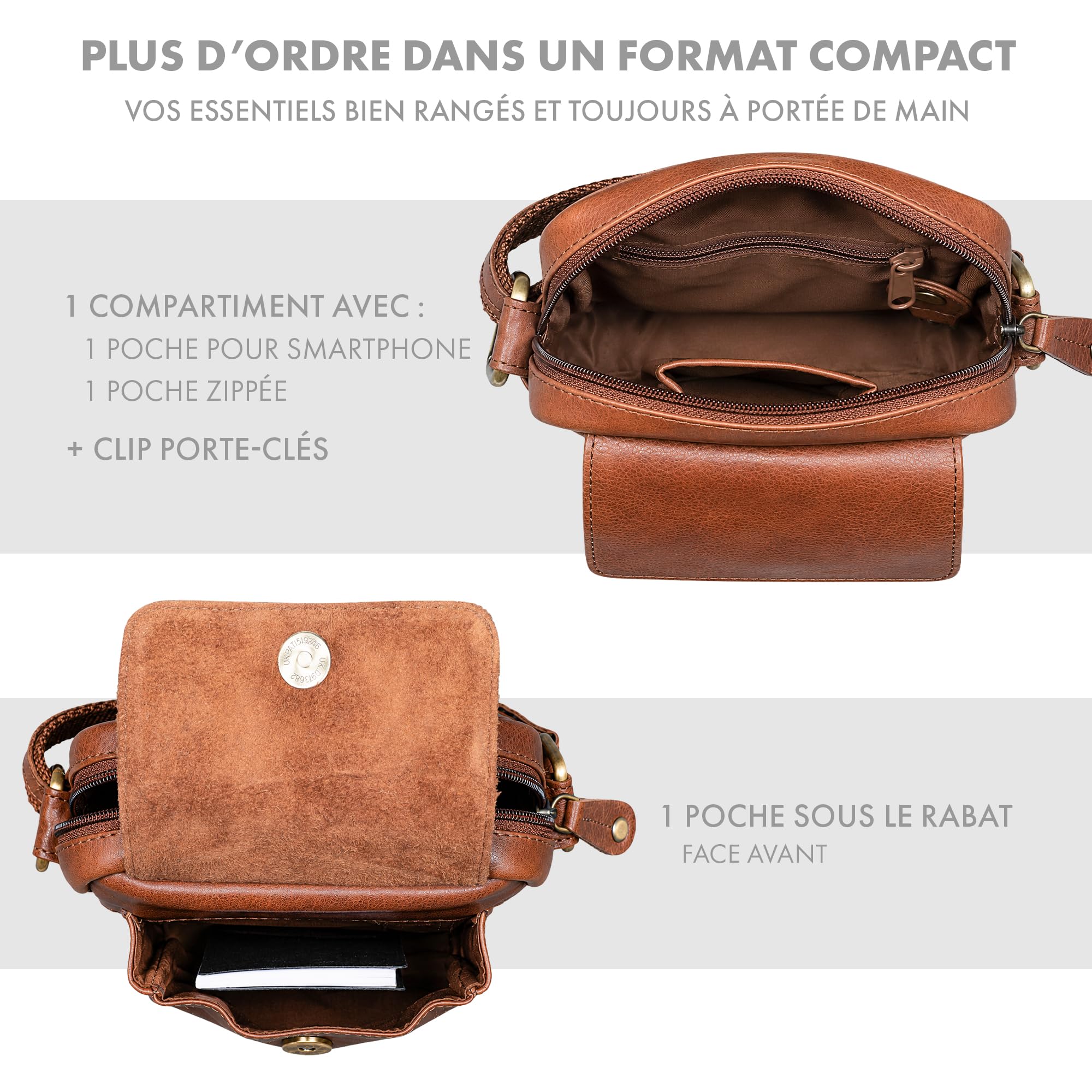 ROYALZ 'Austin' Sac d'épaule Petit pour Hommes en Cuir Véritable - Petite Sacoche Homme Bandouliere Cuir Vintage Messager Besace